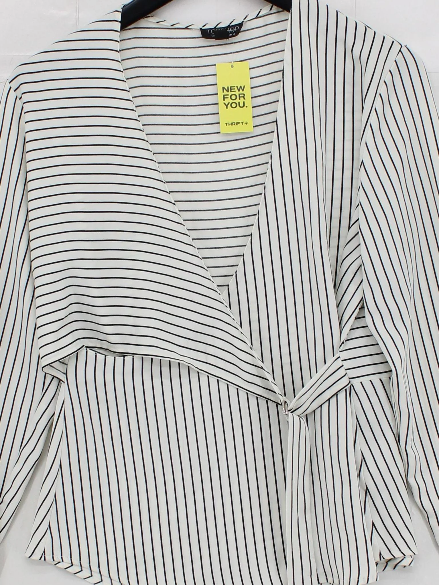 Topshop Women's Blouse L White Striped 100% Other Long Sleeve V-Neck Basic - Image 3