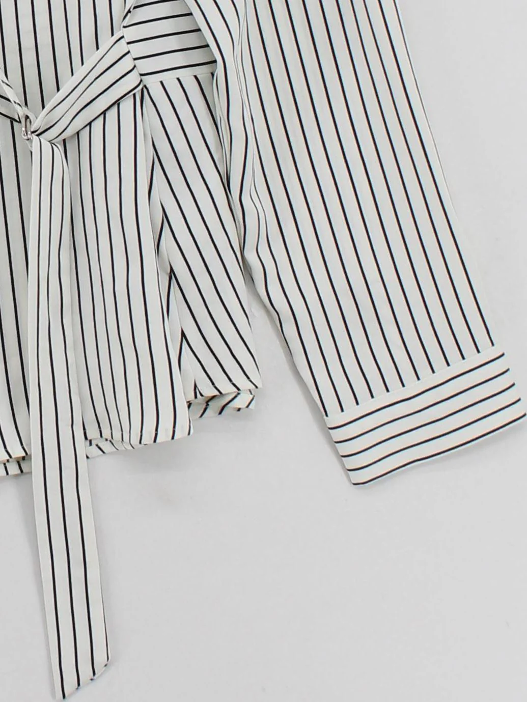 Topshop Women's Blouse L White Striped 100% Other Long Sleeve V-Neck Basic - Image 4
