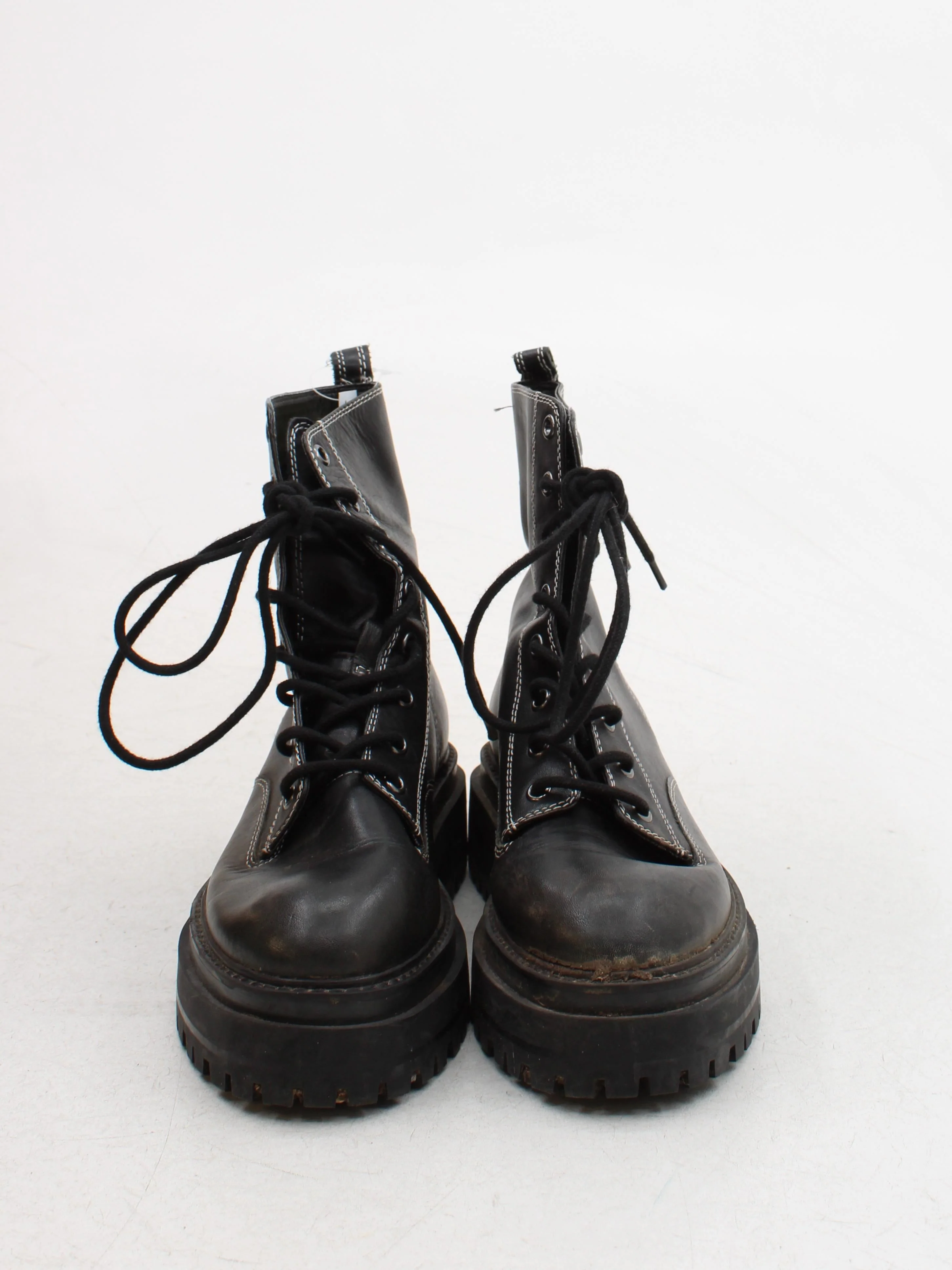 Topshop Women's Boots UK 6 Black 100% Leather Combat - Image 2