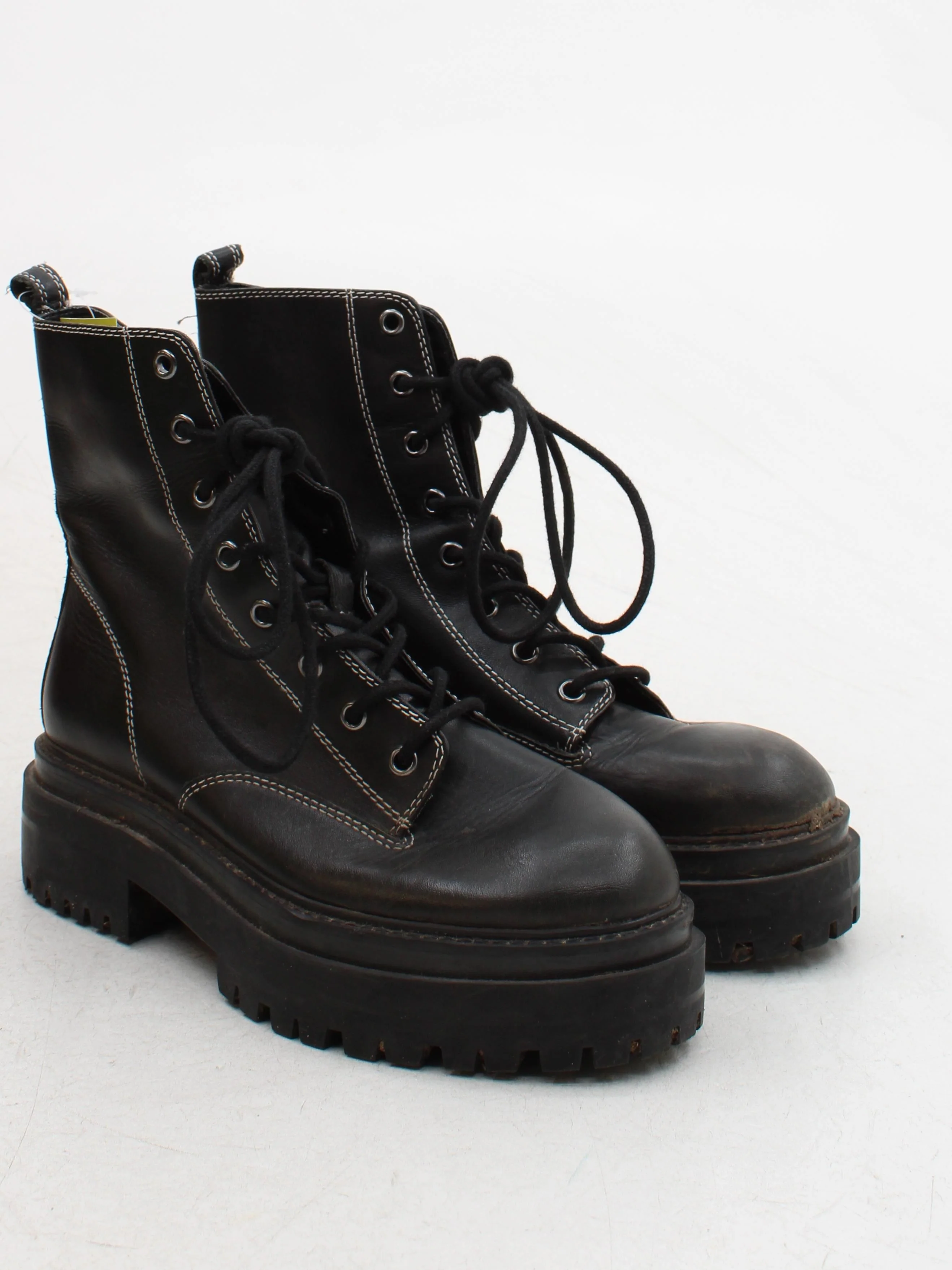 Topshop Women's Boots UK 6 Black 100% Leather Combat - Image 4