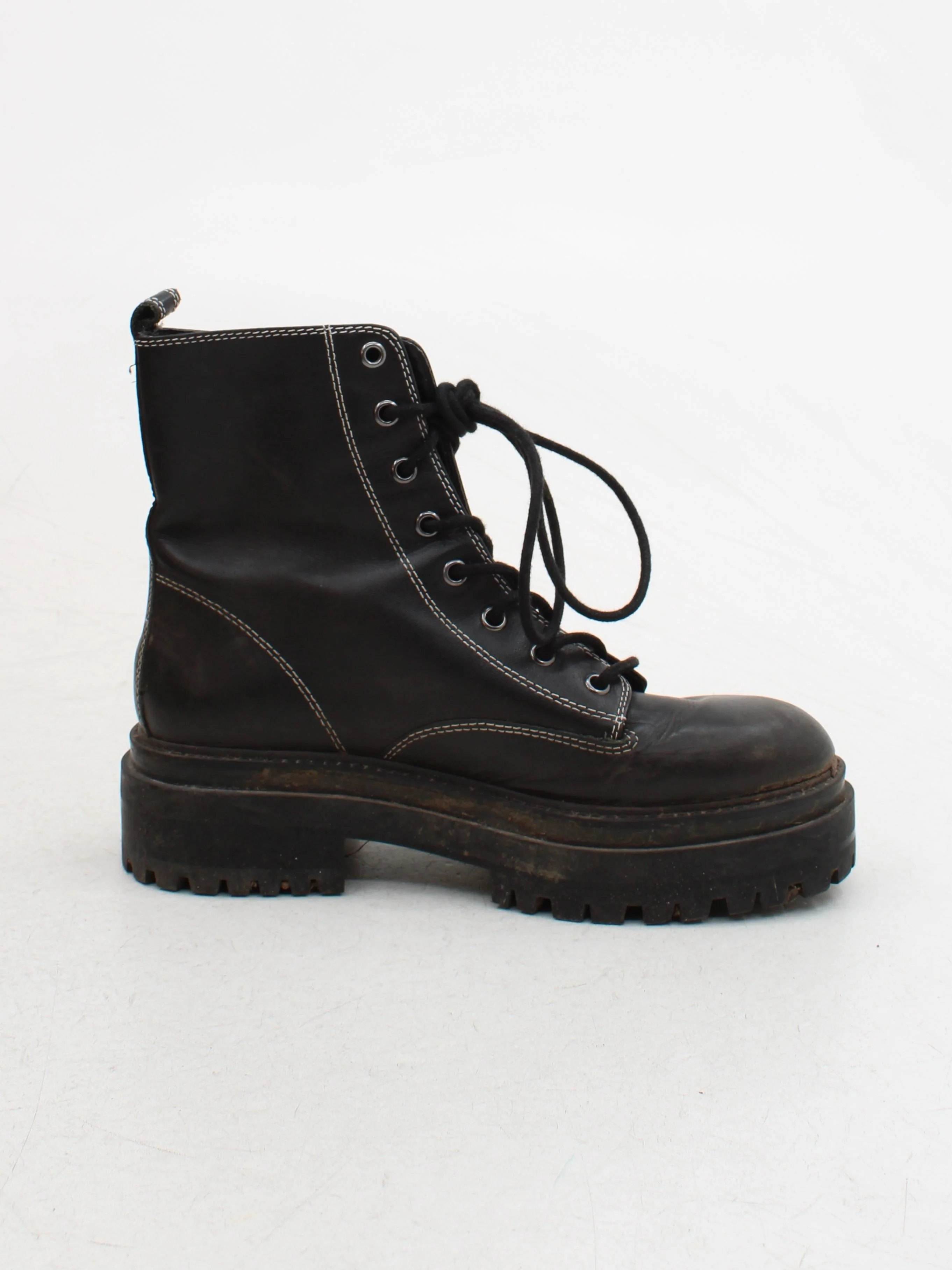 Topshop Women's Boots UK 6 Black 100% Leather Combat - Image 5
