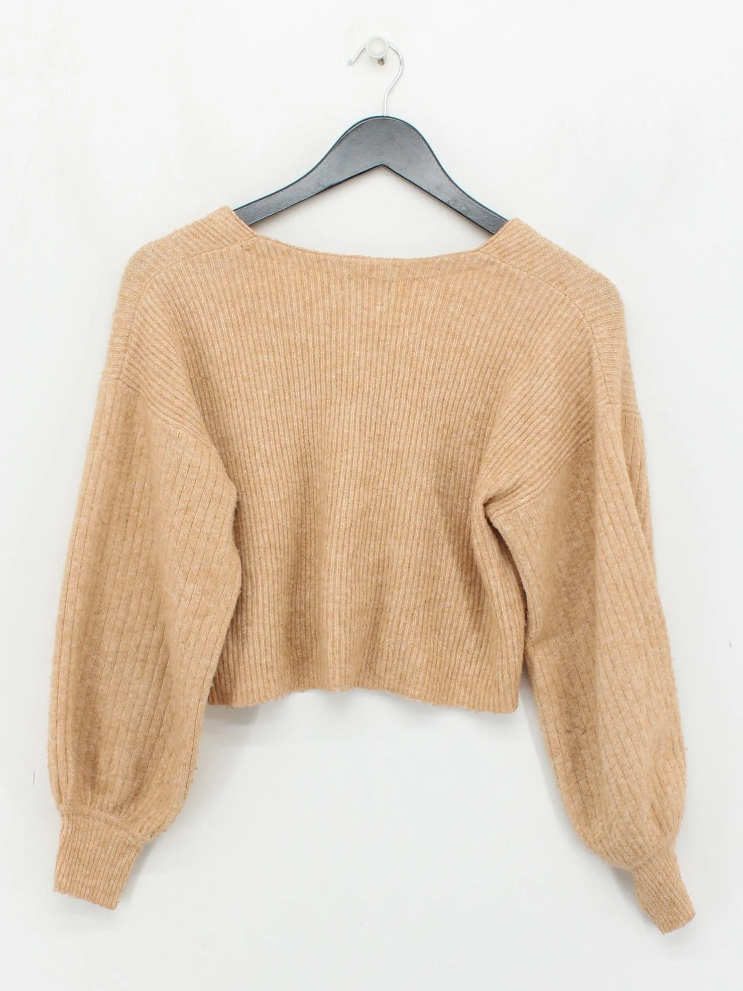 Topshop Women's Cardigan S Tan Polyester with Acrylic, Nylon V-Neck Cardigan - Image 2