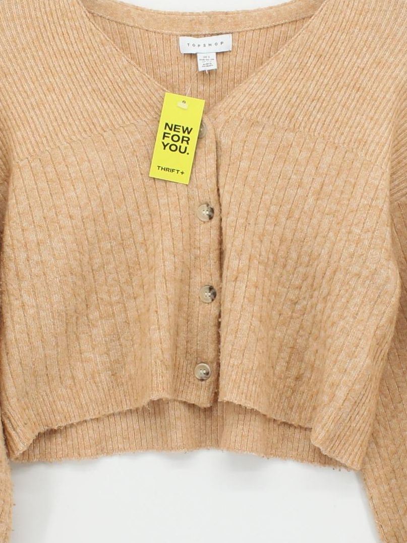 Topshop Women's Cardigan S Tan Polyester with Acrylic, Nylon V-Neck Cardigan - Image 3