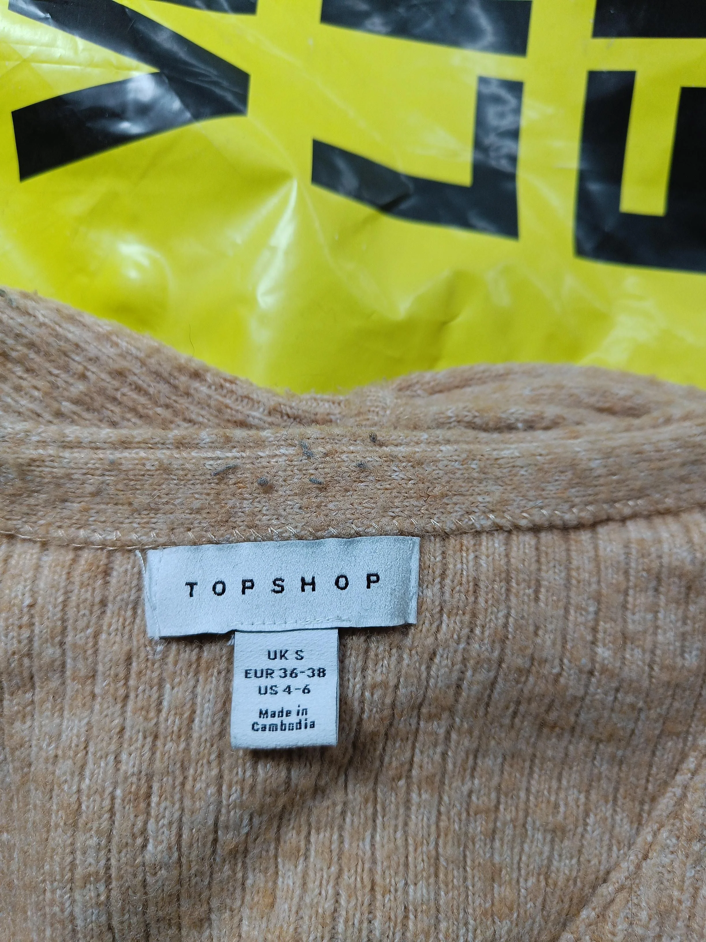 Topshop Women's Cardigan S Tan Polyester with Acrylic, Nylon V-Neck Cardigan - Image 5