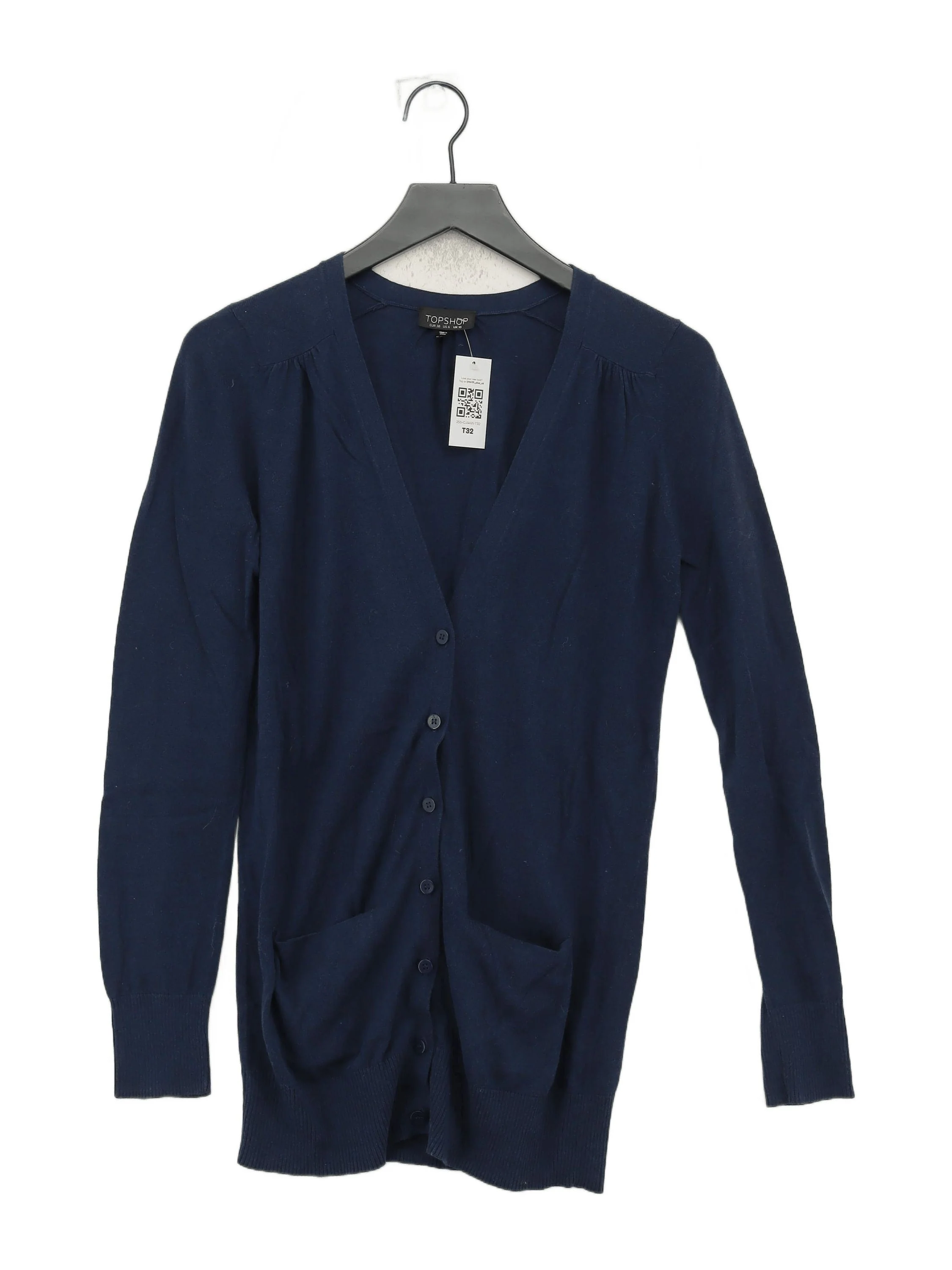 Topshop Women's Cardigan UK 10 Blue Cotton with Nylon, Elastane V-Neck Cardigan