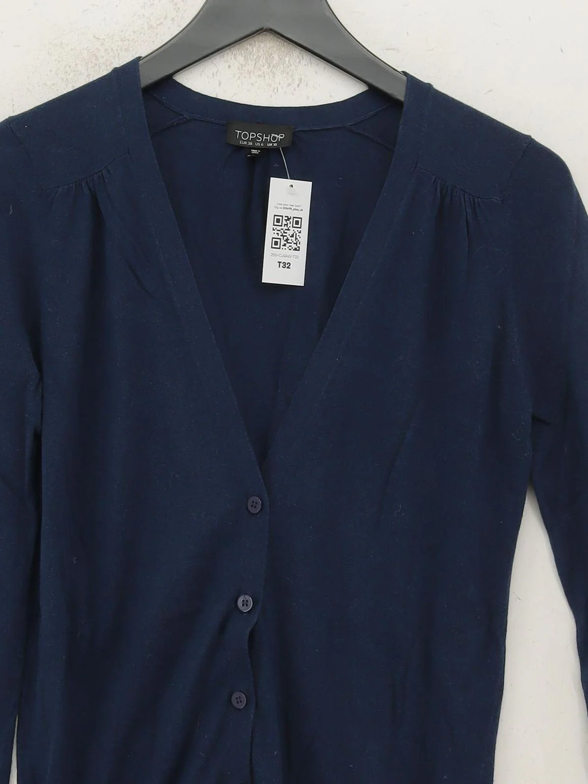 Topshop Women's Cardigan UK 10 Blue Cotton with Nylon, Elastane V-Neck Cardigan - Image 3