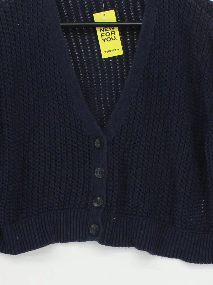Topshop Women's Cardigan UK 12 Blue Cotton with Acrylic V-Neck Cardigan - Image 3