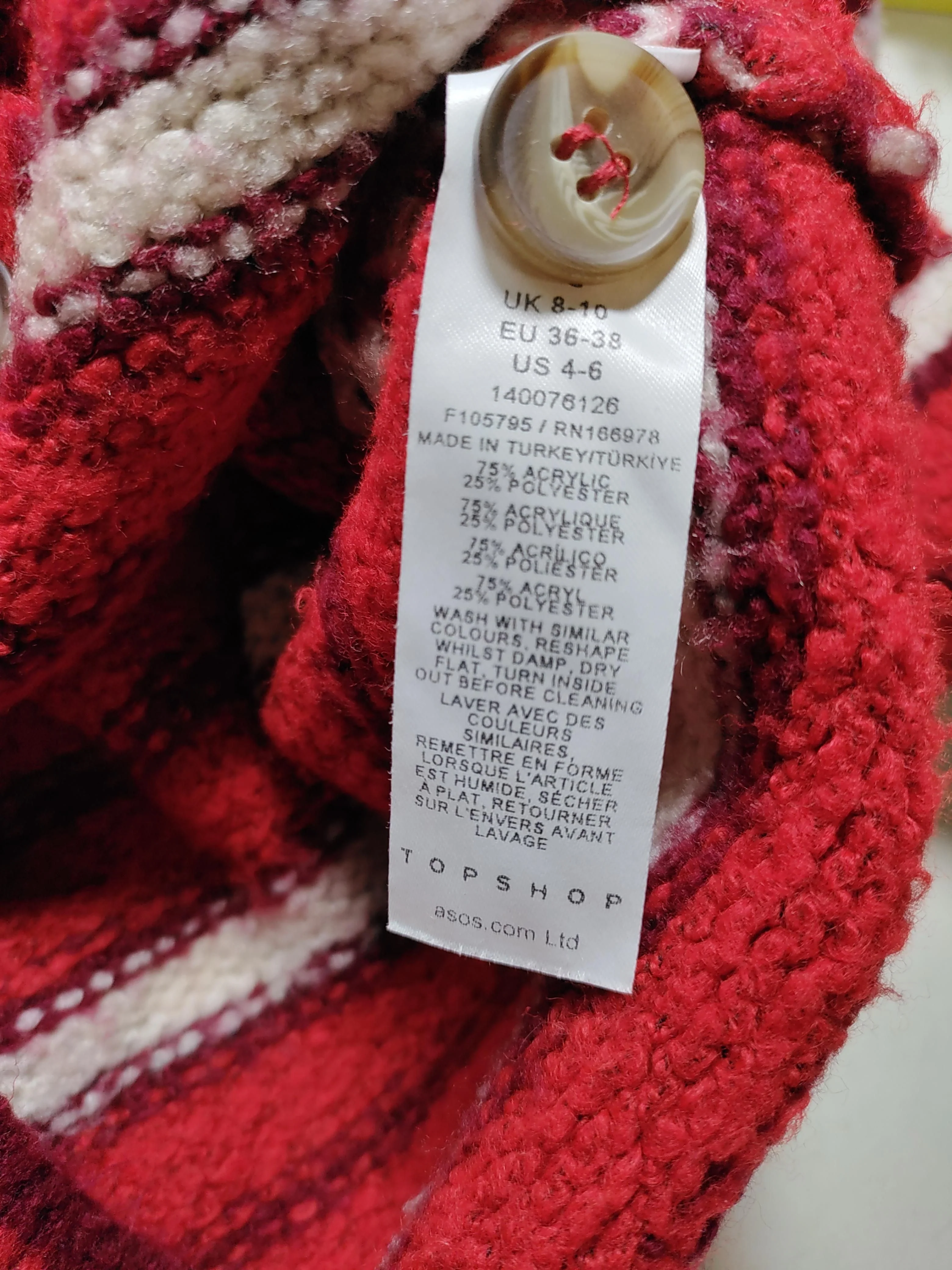 Topshop Women's Cardigan UK 8 Red Acrylic with Polyester Cardigan - Image 6
