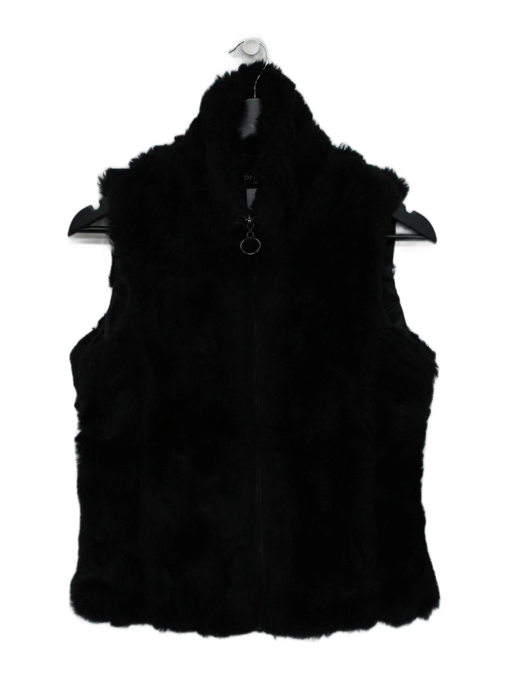 Topshop Women's Coat UK 10 Black Faux Fur with Polyester Overcoat