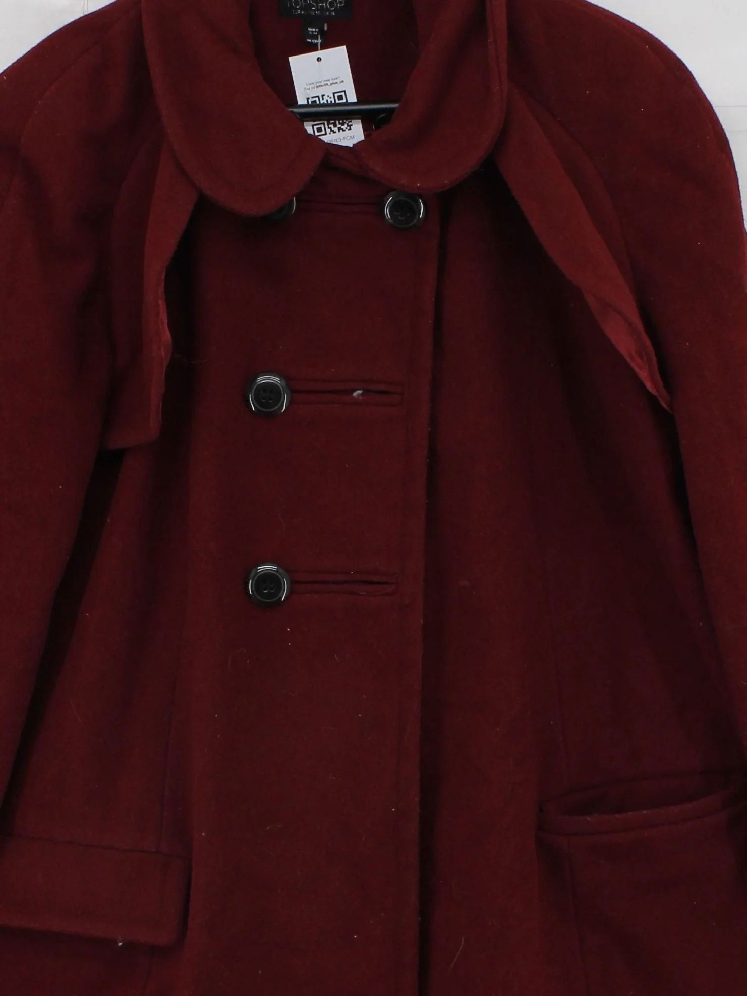 Topshop Women's Coat UK 14 Red Wool with Nylon Overcoat - Image 3