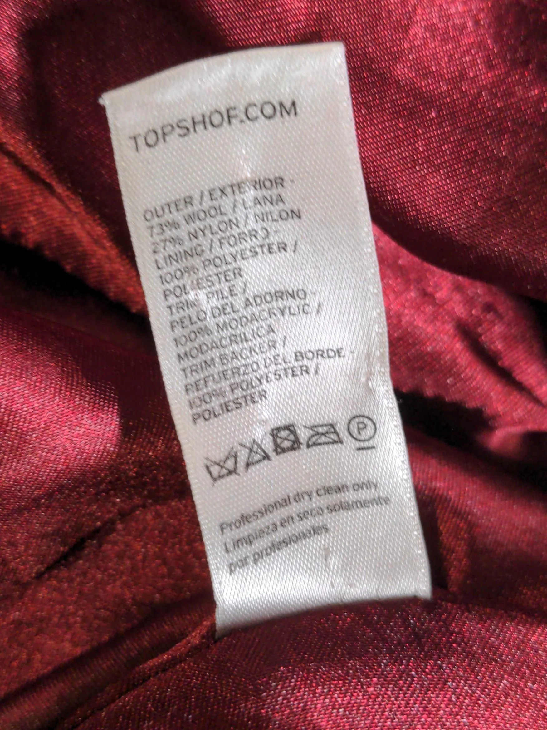 Topshop Women's Coat UK 14 Red Wool with Nylon Overcoat - Image 6