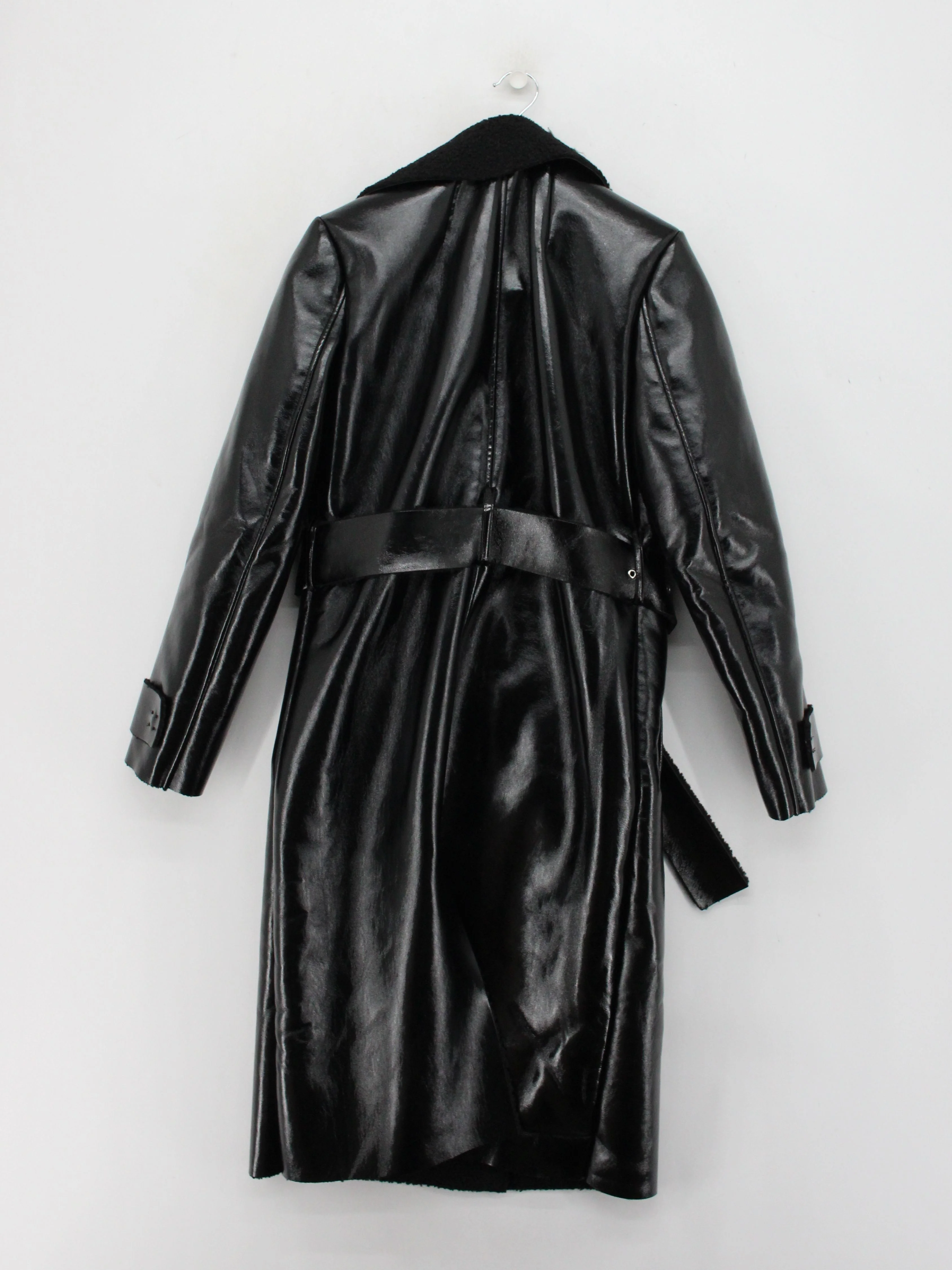 Topshop Women's Coat UK 6 Black Faux Leather with Polyester Trench Coat - Image 2