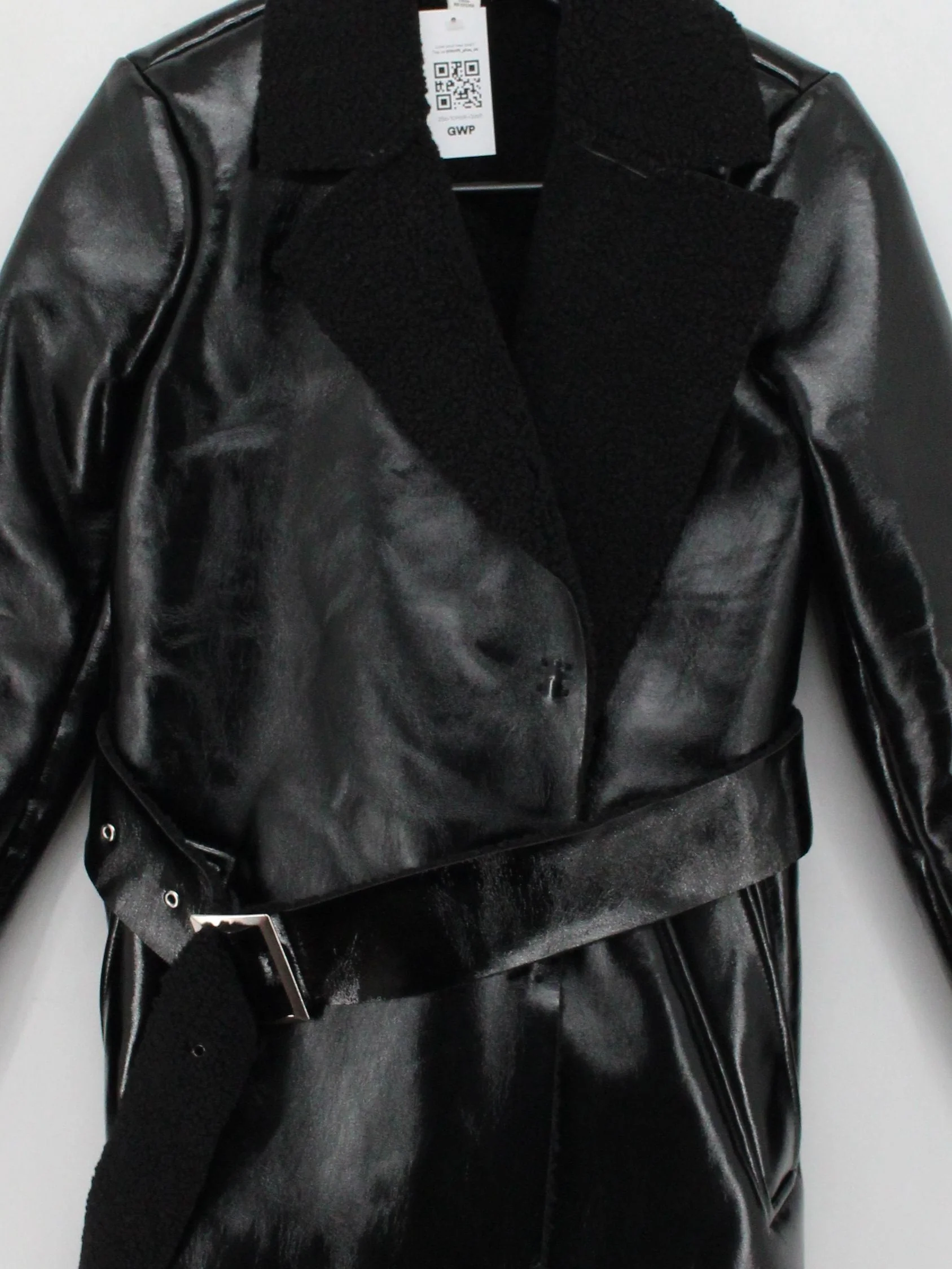 Topshop Women's Coat UK 6 Black Faux Leather with Polyester Trench Coat - Image 3