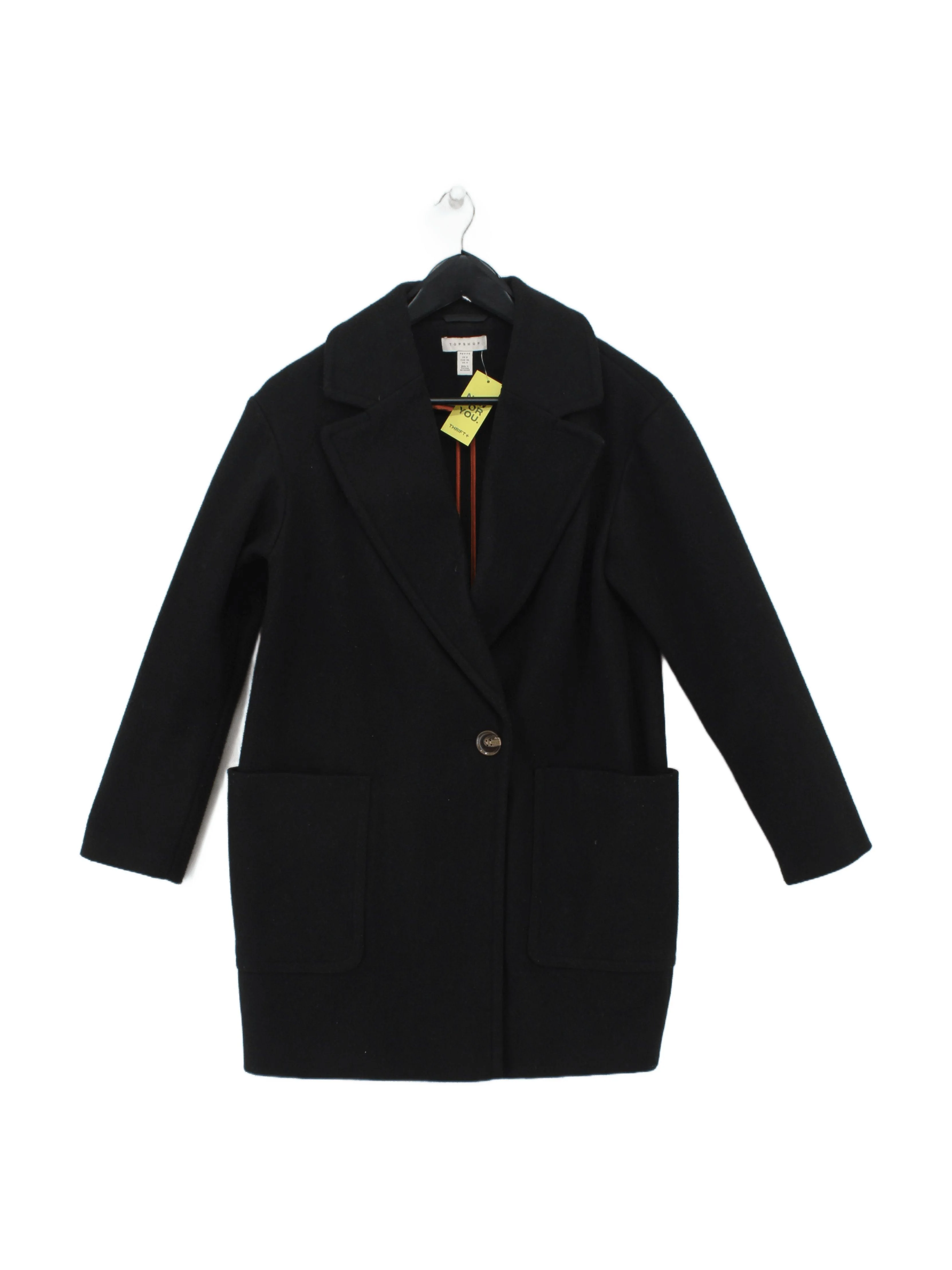 Topshop Women's Coat UK 8 Black Polyester with Viscose Overcoat