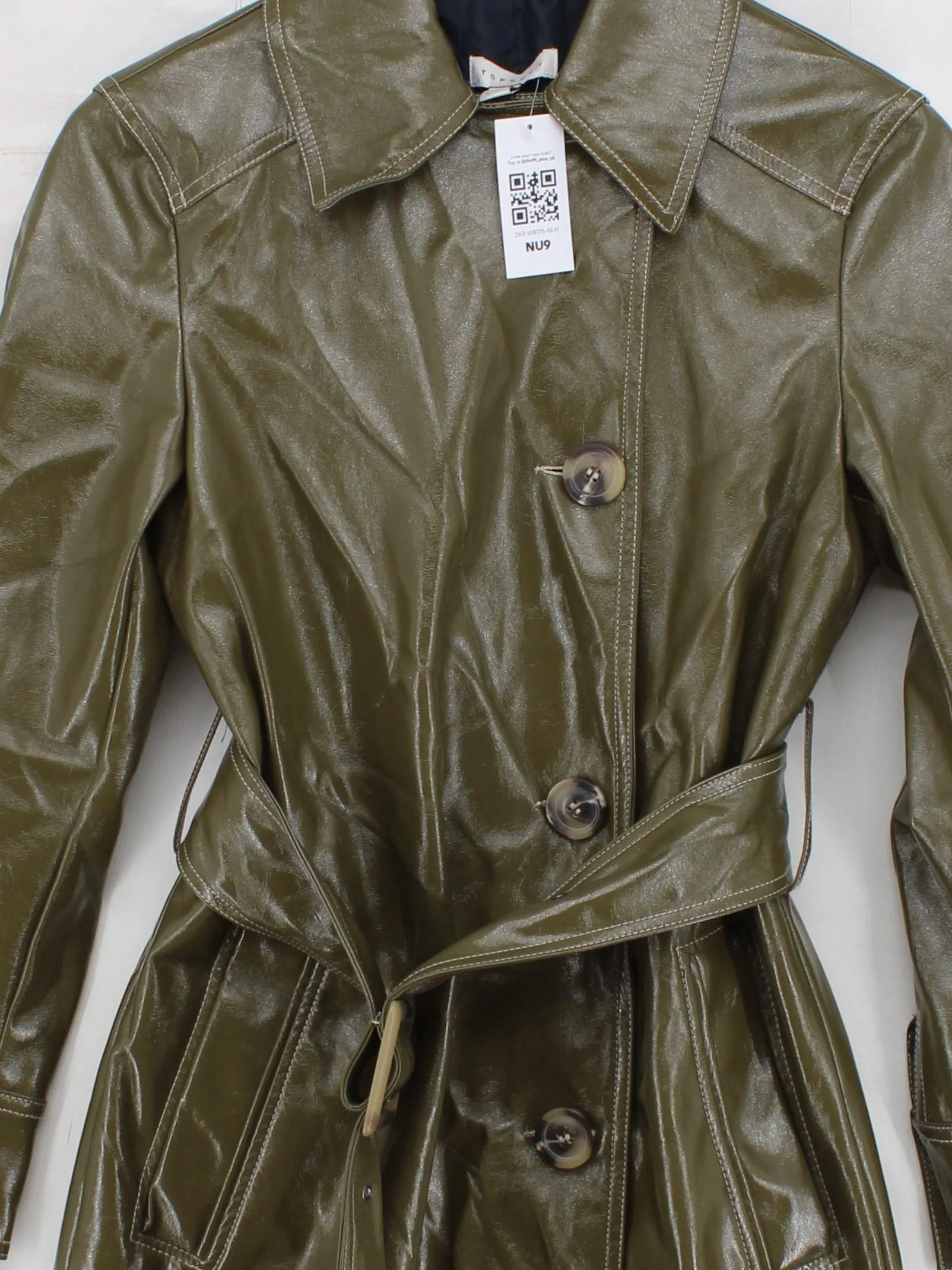 Topshop Women's Coat UK 8 Green Polyester with Other Trench Coat - Image 3