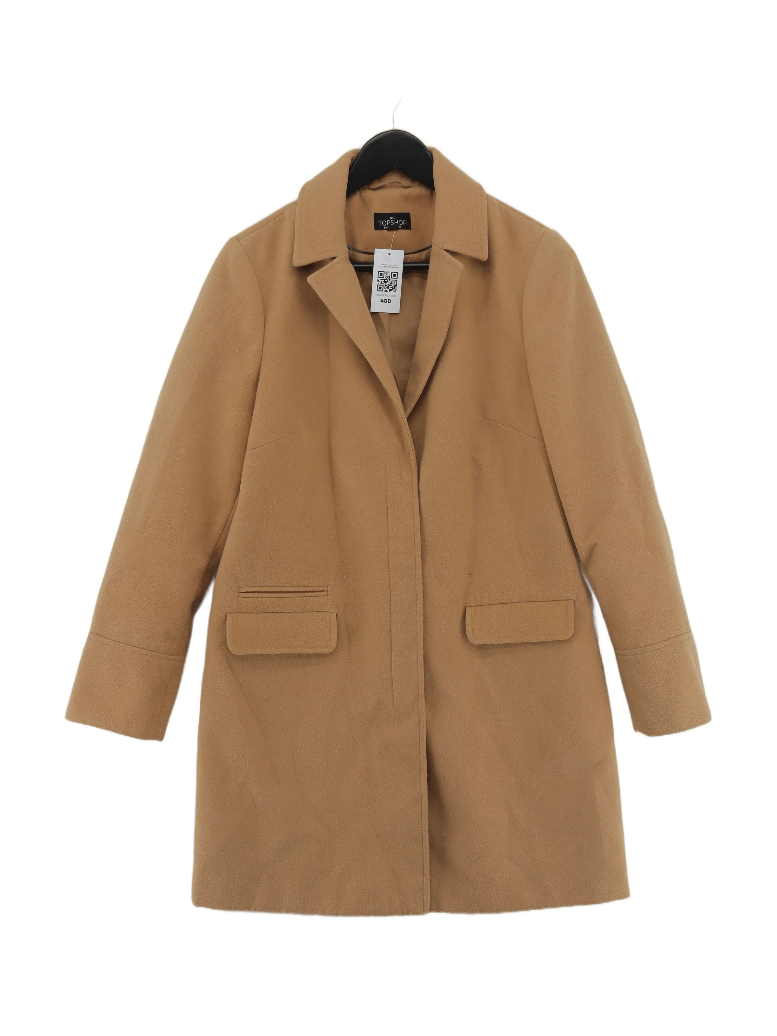 Topshop Women's Coat UK 8 Tan Polyester with Viscose, Elastane Overcoat