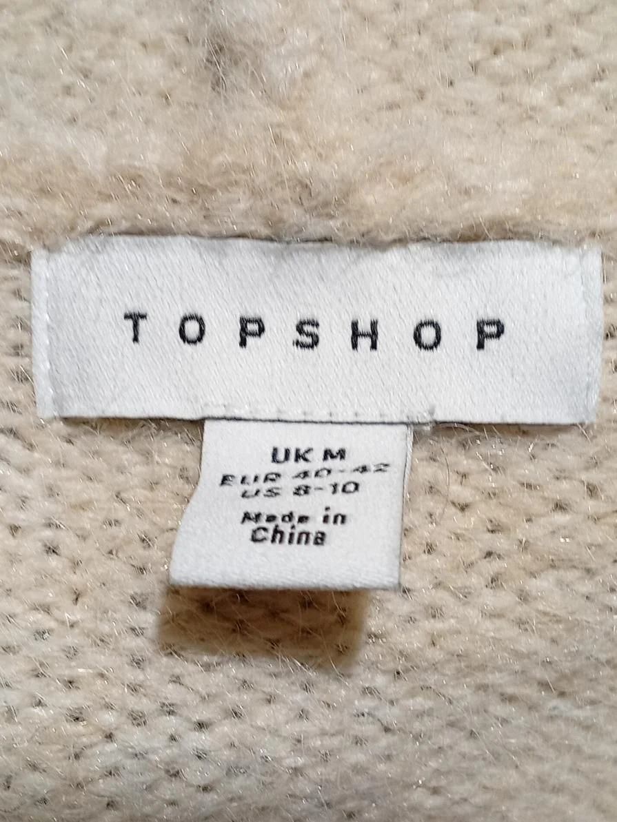 Topshop Women's Hoodie M Cream Polyester with Nylon, Wool, Elastane Pullover - Image 5