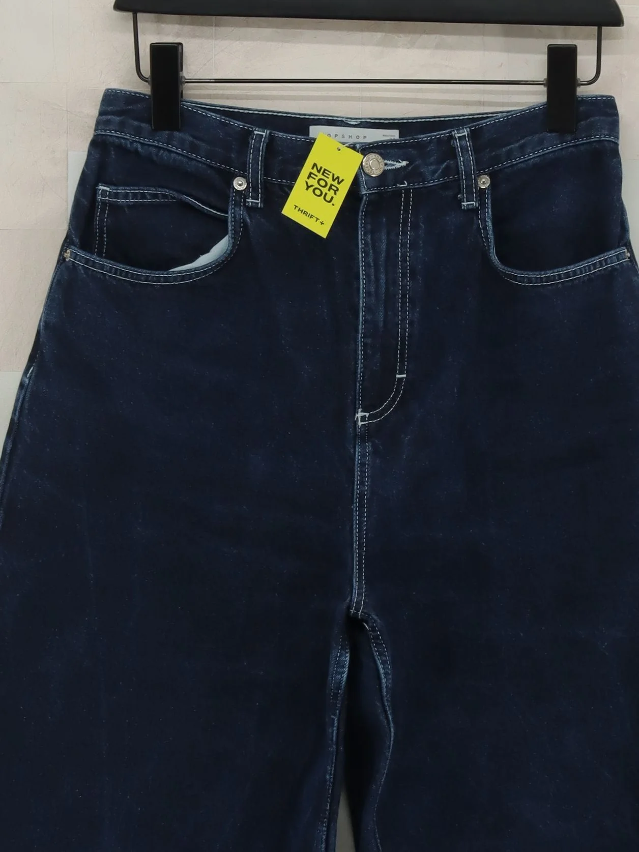 Topshop Women's Jeans UK 14 Blue Cotton with Polyester, Cotton Wide-Leg - Image 3