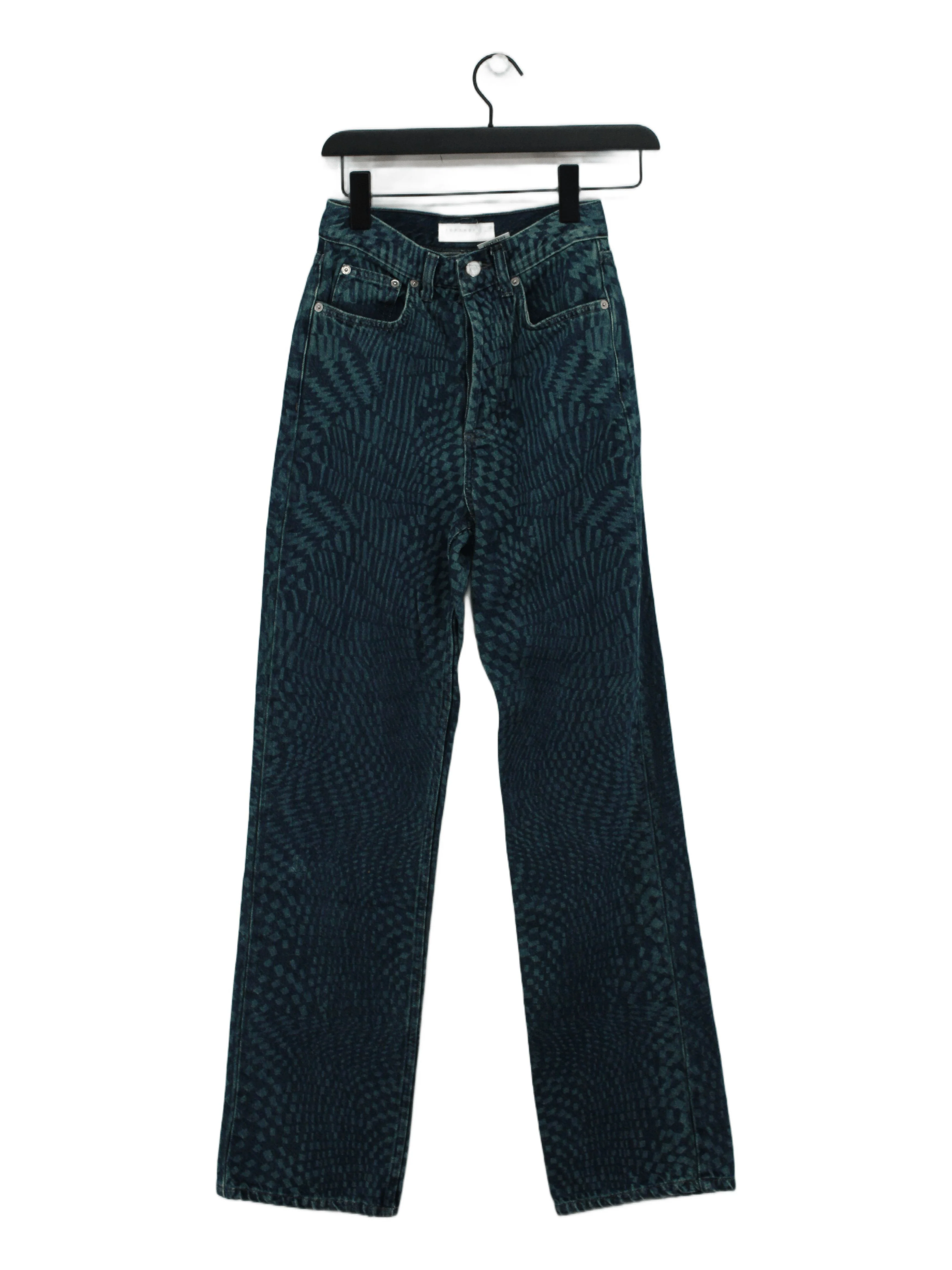 Topshop Women's Jeans UK 4 Blue Geometric Cotton with Polyester, Cotton Straight