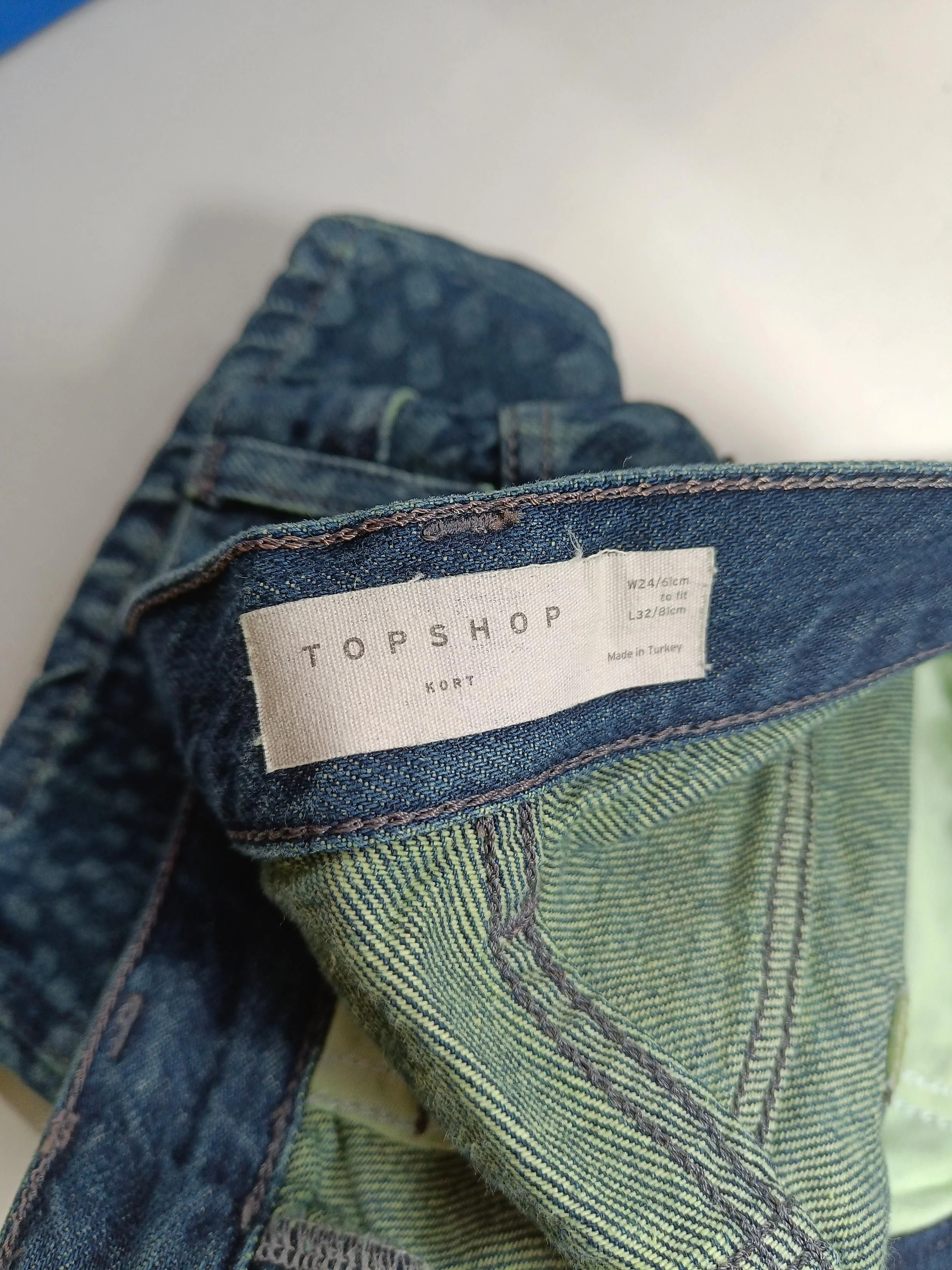 Topshop Women's Jeans UK 4 Blue Geometric Cotton with Polyester, Cotton Straight - Image 4