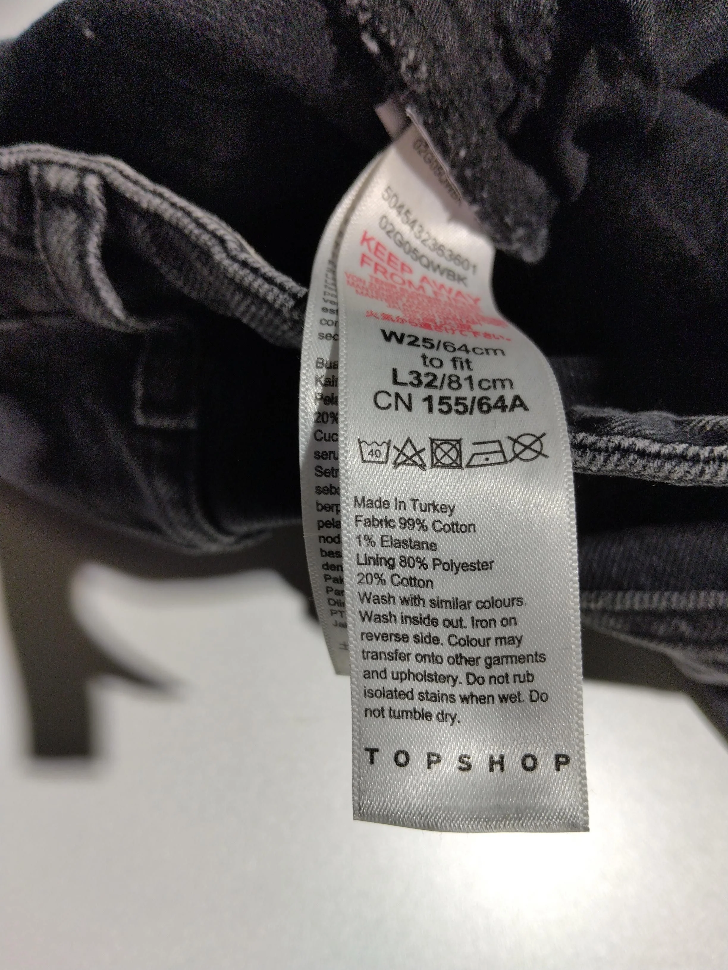 Topshop Women's Jeans W 25 in; L 32 in Black Cotton with Elastane Straight - Image 6