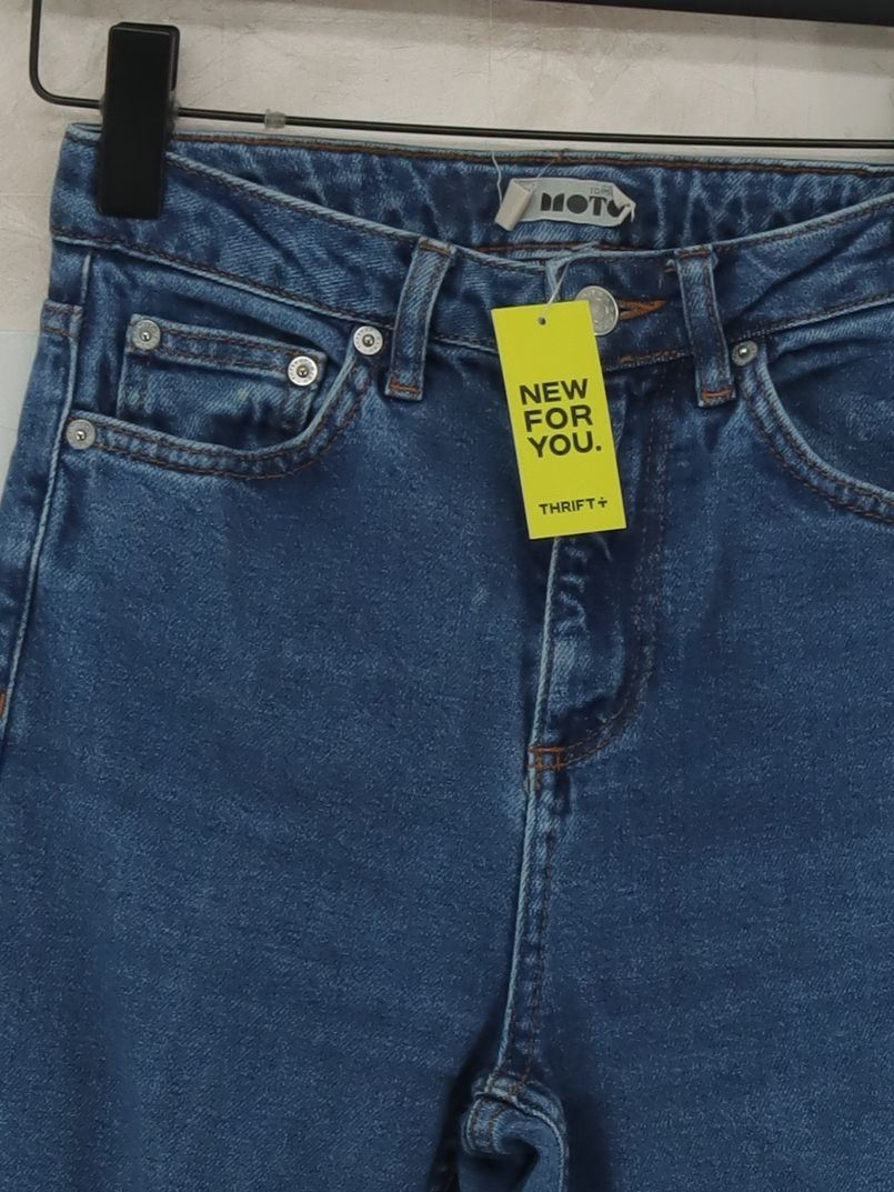 Topshop Women's Jeans W 25 in; L 32 in Blue Cotton with Polyester, Elastane Mom - Image 3