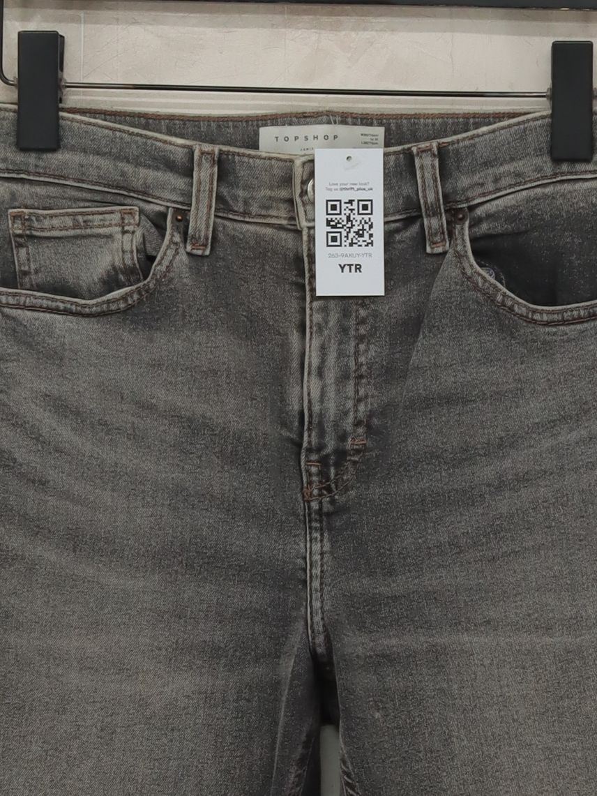 Topshop Women's Jeans W 30 in; L 30 in Grey Cotton with Polyester, Elastane Mom - Image 3