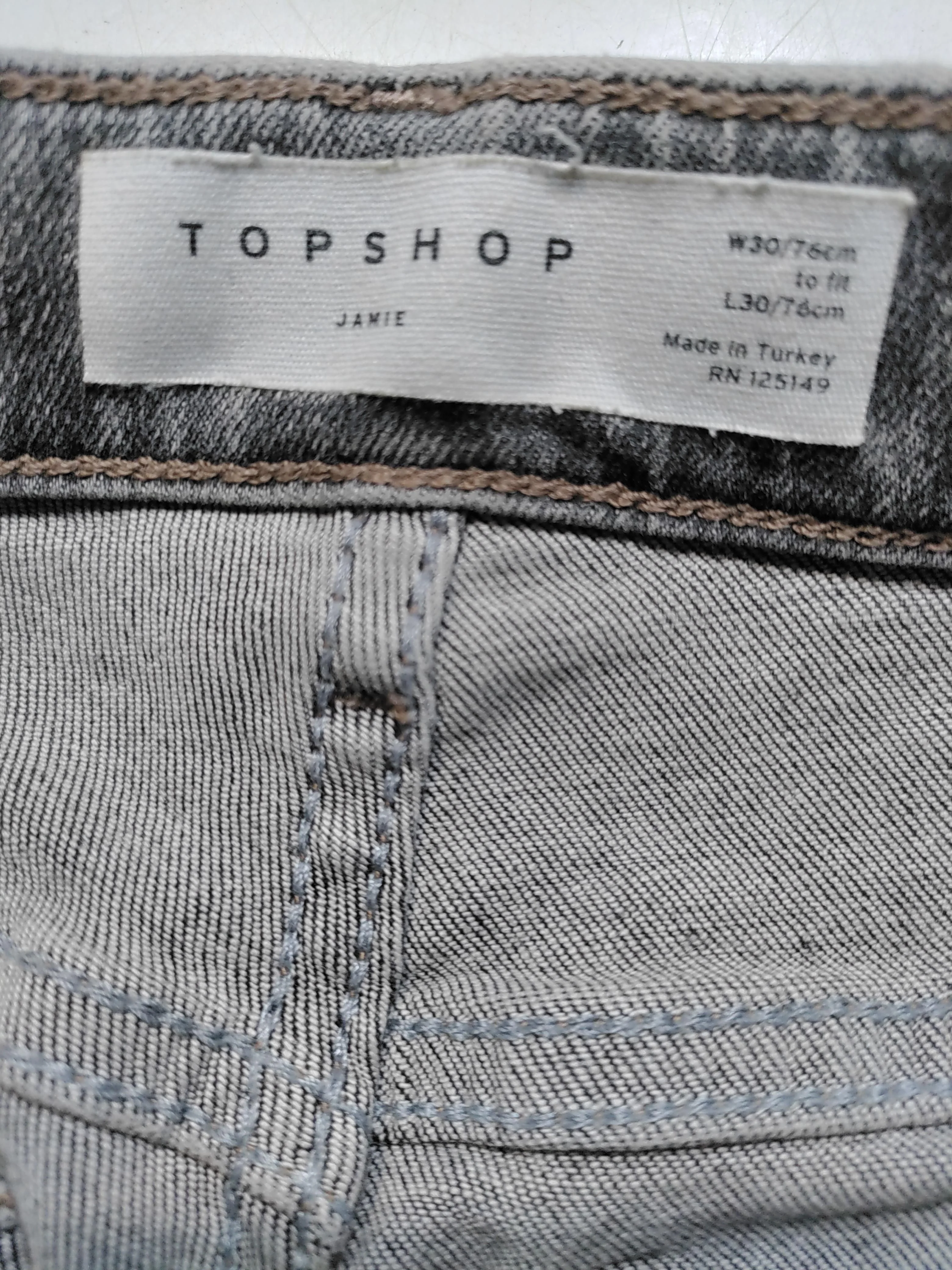 Topshop Women's Jeans W 30 in; L 30 in Grey Cotton with Polyester, Elastane Mom - Image 5