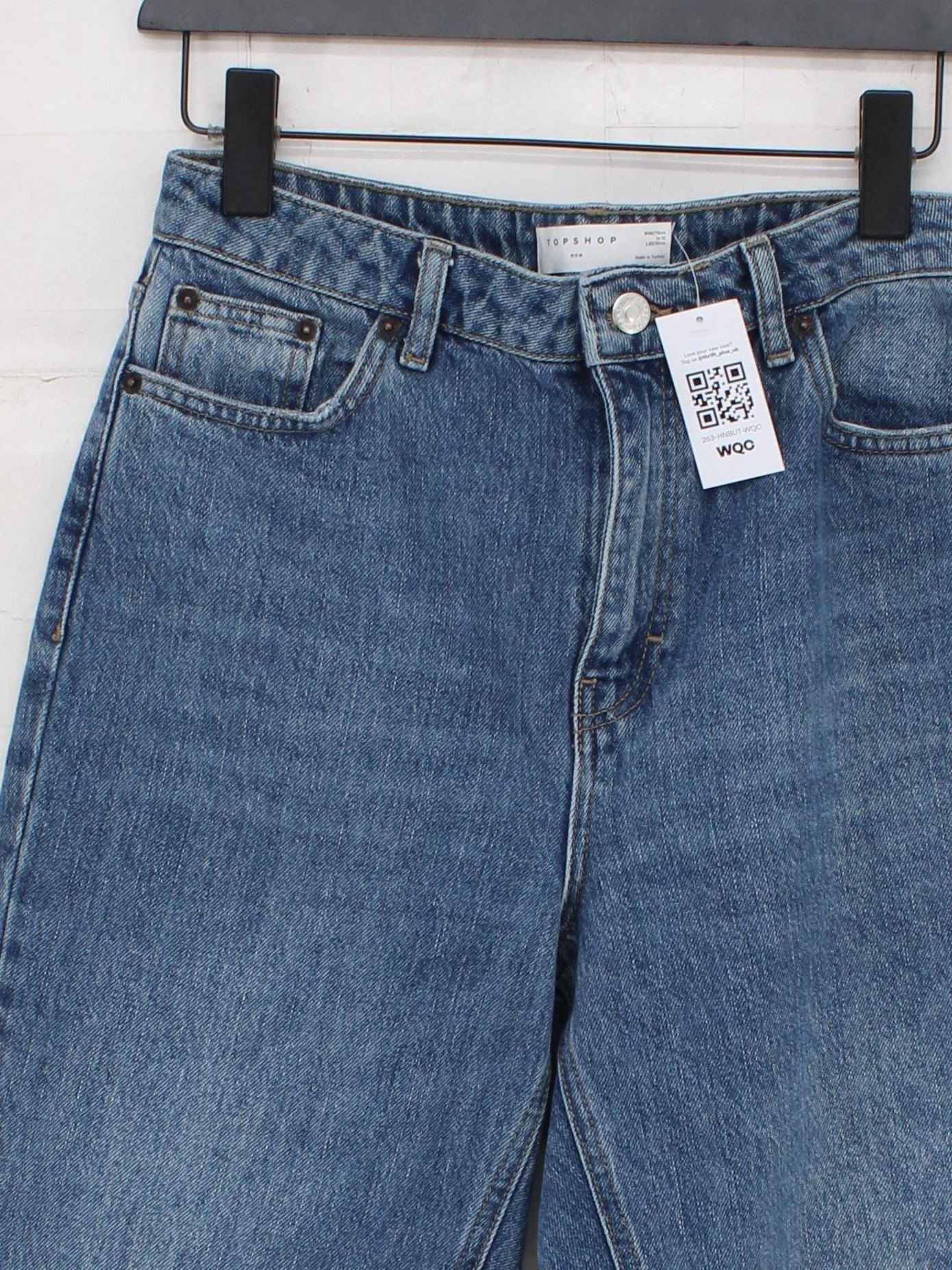 Topshop Women's Jeans W 30 in; L 32 in Blue Cotton with Polyester, Cotton Mom - Image 3