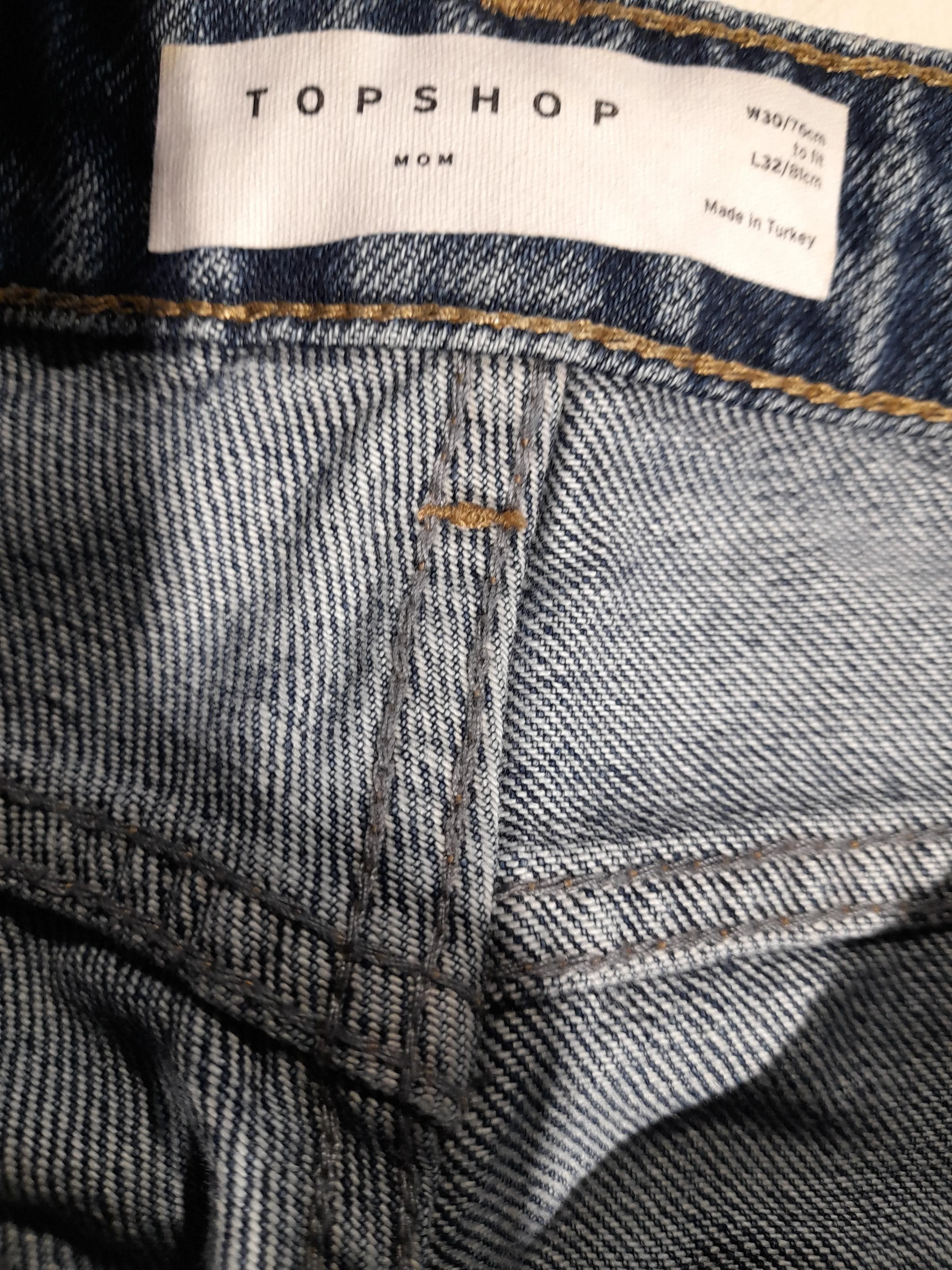 Topshop Women's Jeans W 30 in; L 32 in Blue Cotton with Polyester, Cotton Mom - Image 5