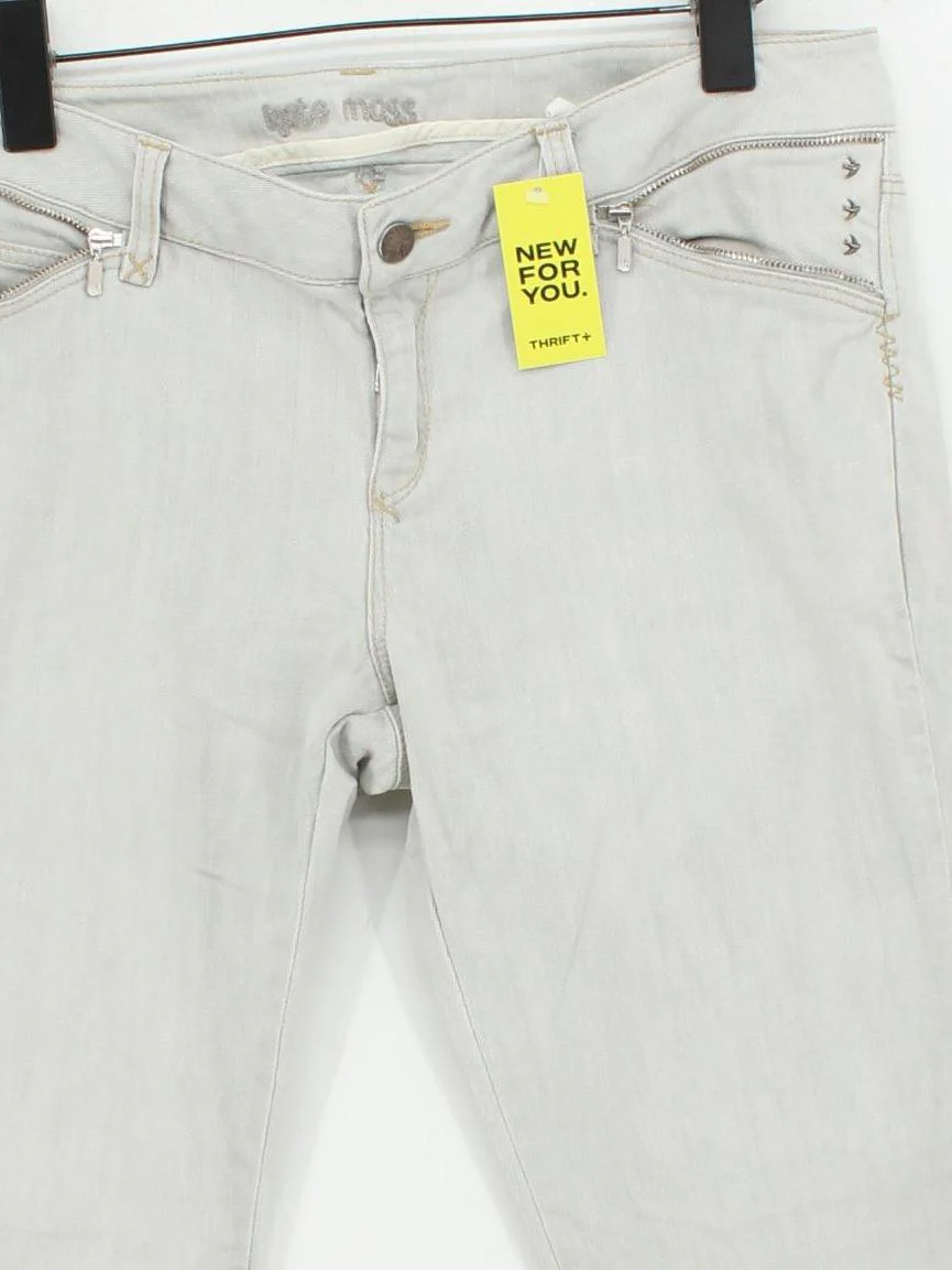 Topshop Women's Jeans W 34 in; L 30 in Grey Cotton with Elastane Cropped - Image 3
