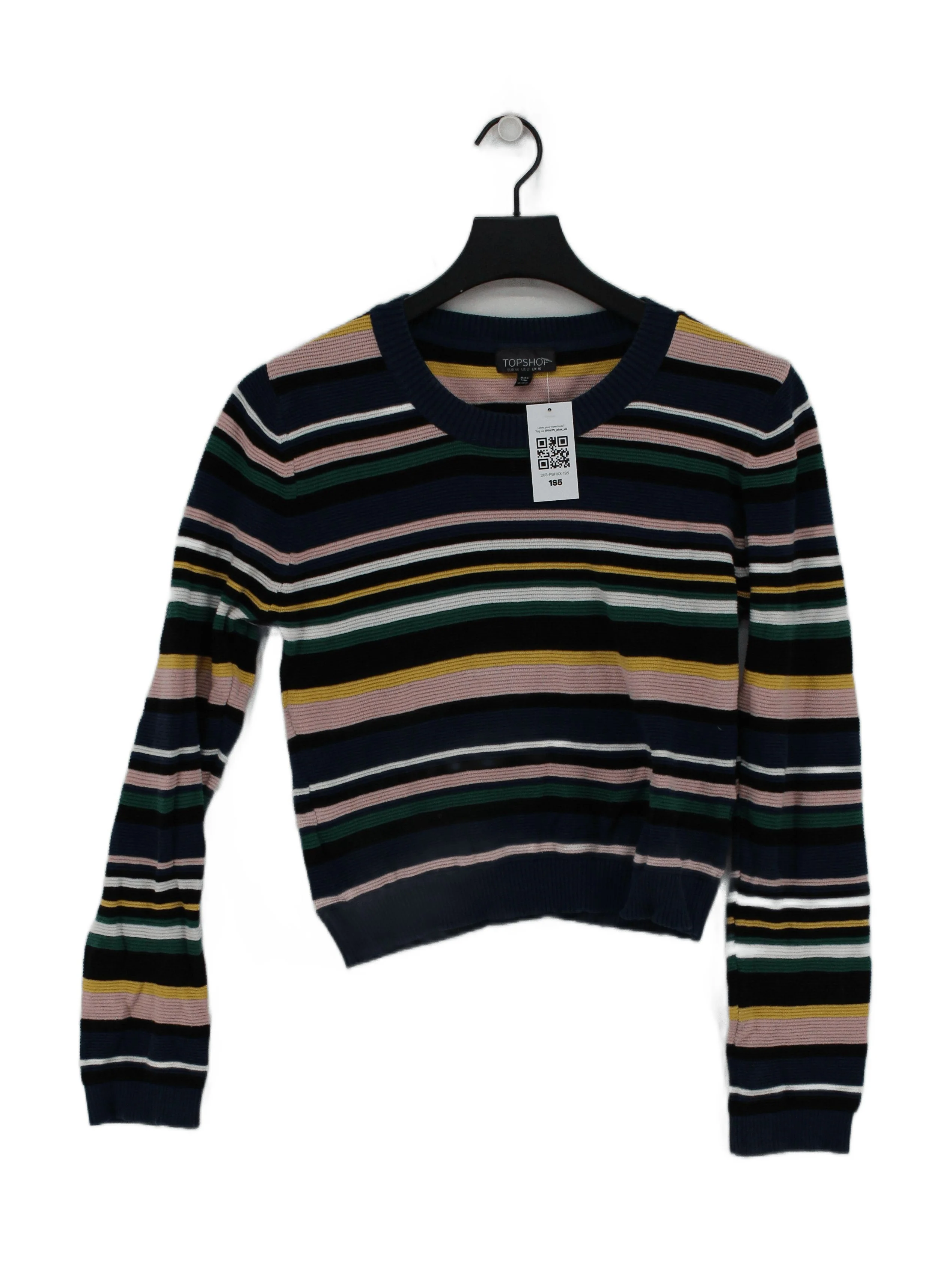 Topshop Women's Jumper L Multi Striped 100% Cotton Round Neck Pullover