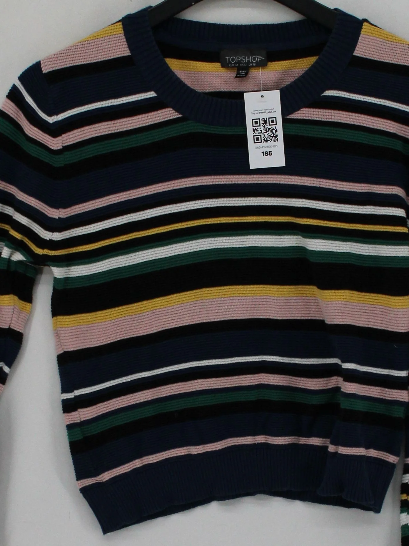 Topshop Women's Jumper L Multi Striped 100% Cotton Round Neck Pullover - Image 3