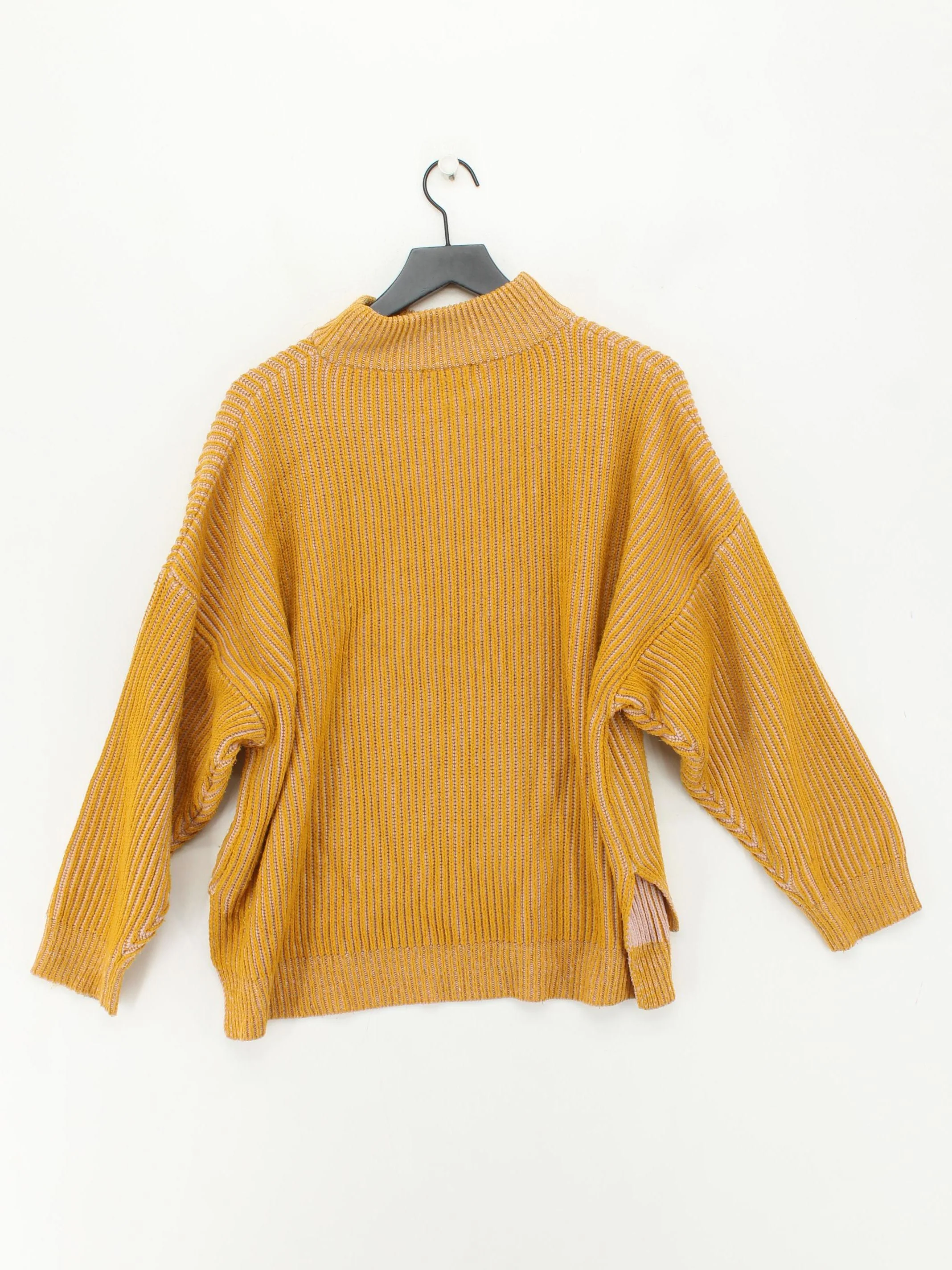 Topshop Women's Jumper M Yellow Striped 100% Acrylic Mock Neck Pullover - Image 2