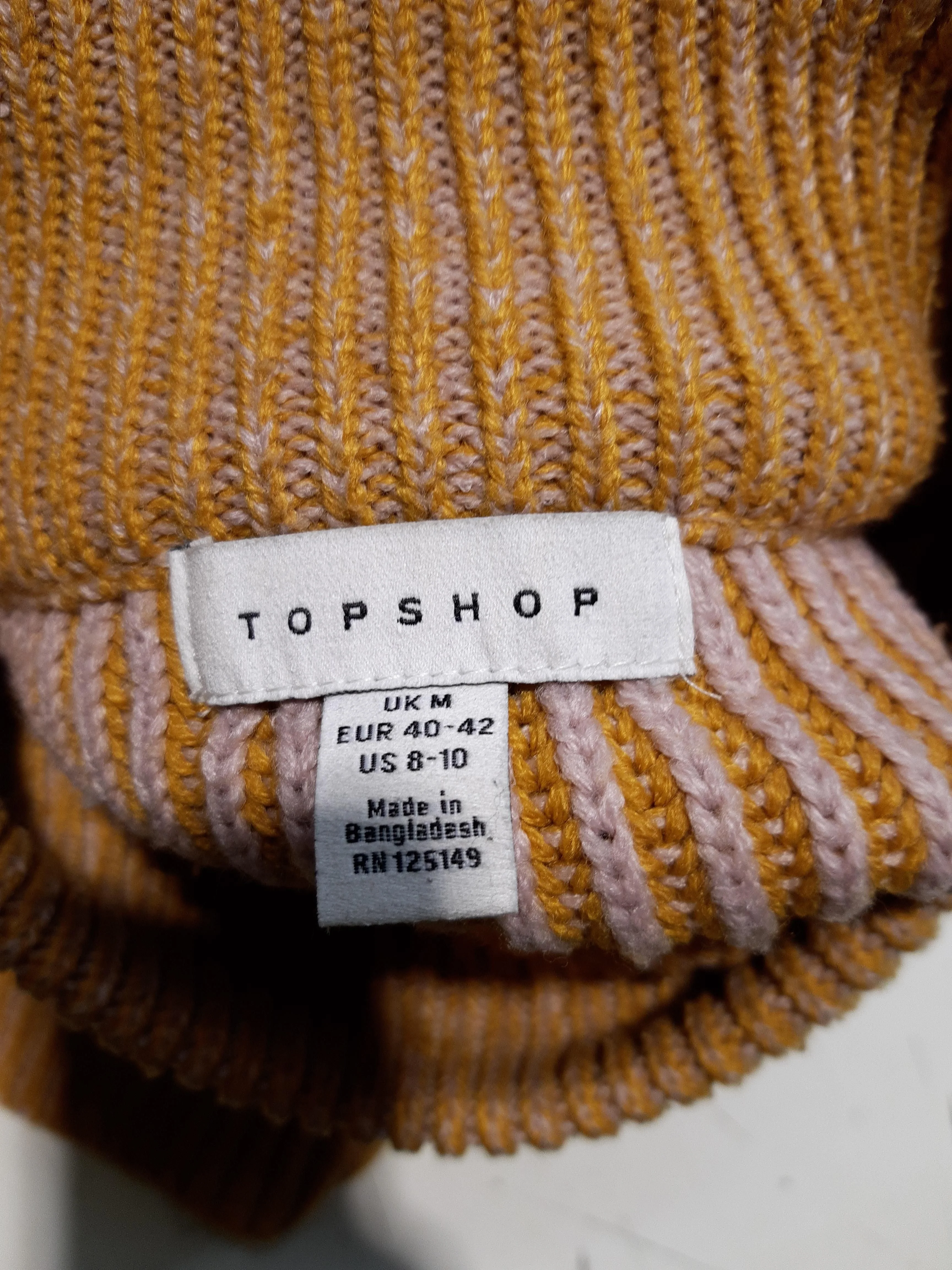 Topshop Women's Jumper M Yellow Striped 100% Acrylic Mock Neck Pullover - Image 6