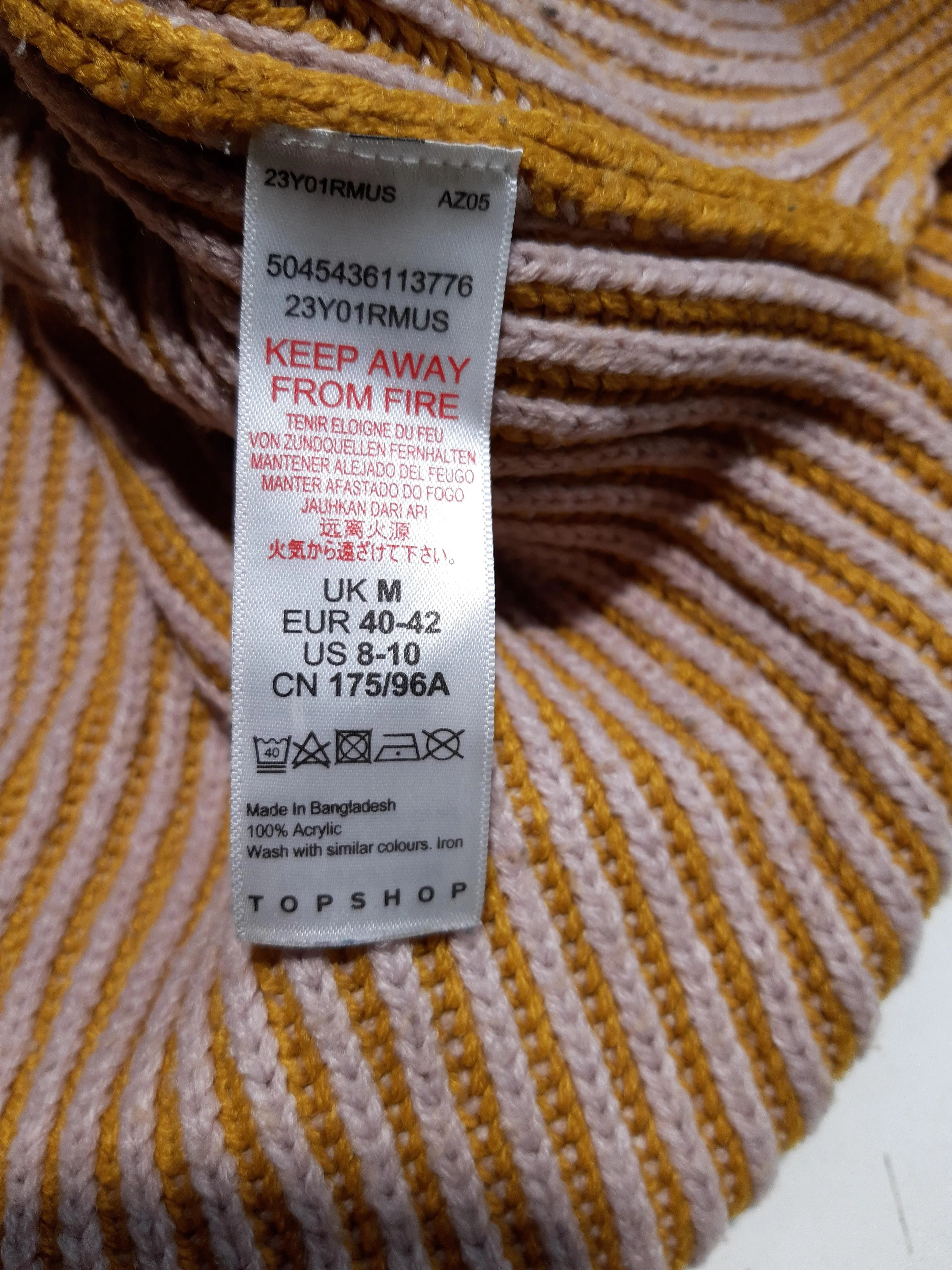 Topshop Women's Jumper M Yellow Striped 100% Acrylic Mock Neck Pullover - Image 7