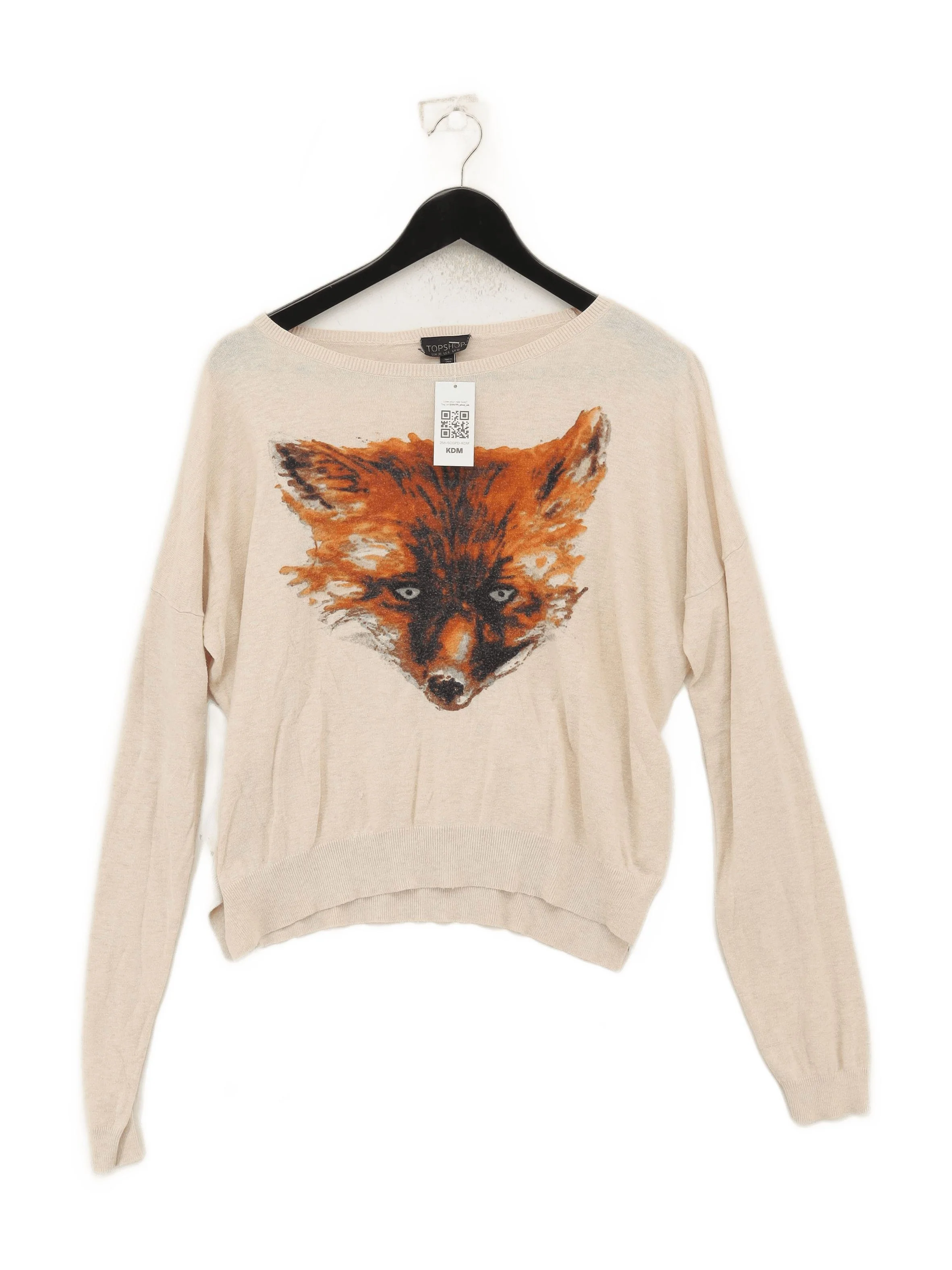 Topshop Women's Jumper UK 10 Cream Graphic 100% Other Round Neck Pullover