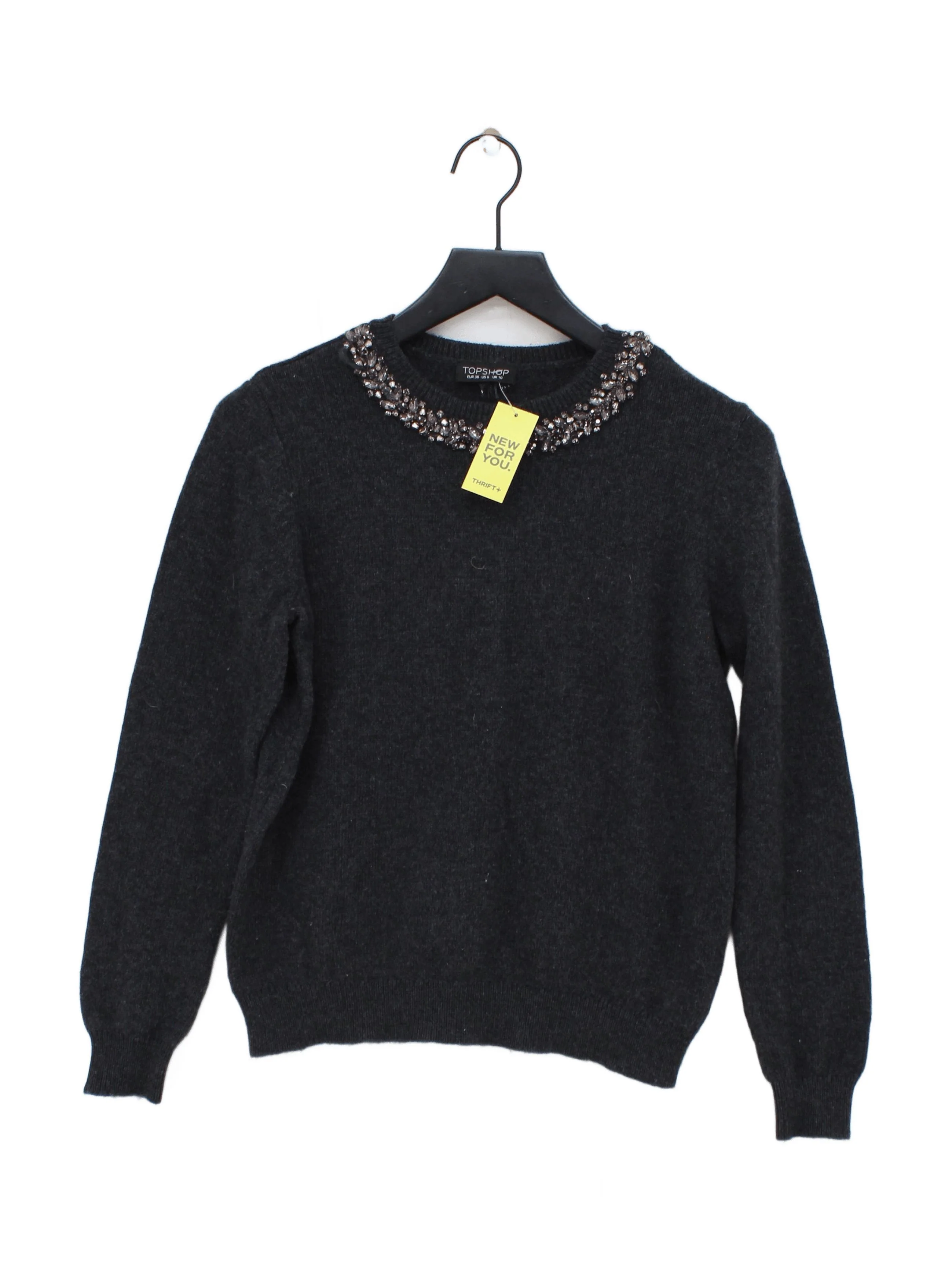 Topshop Women's Jumper UK 10 Grey Acrylic with Nylon, Angora Crew Neck Pullover