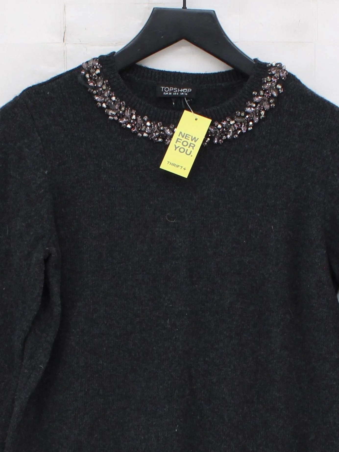 Topshop Women's Jumper UK 10 Grey Acrylic with Nylon, Angora Crew Neck Pullover - Image 3