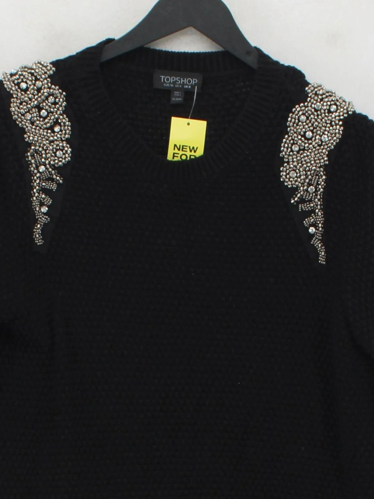 Topshop Women's Jumper UK 8 Black 100% Cotton Round Neck Pullover - Image 3