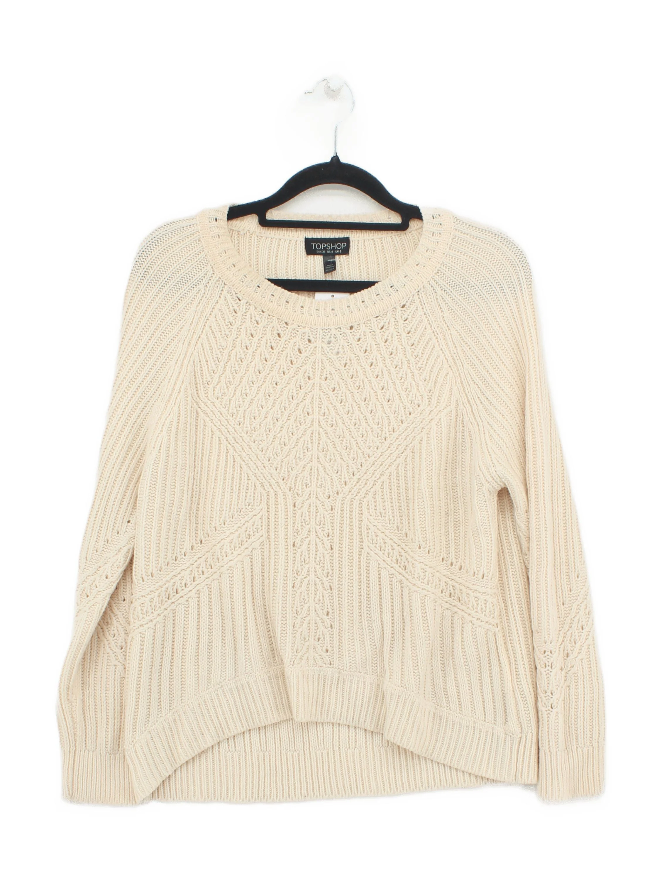 Topshop Women's Jumper UK 8 Cream 100% Acrylic Round Neck Pullover
