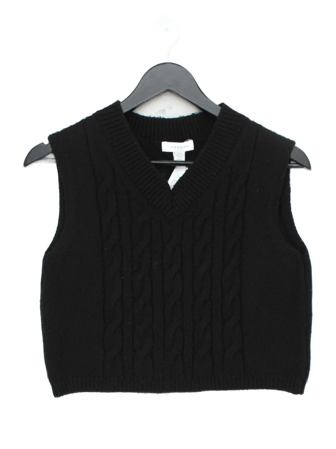 Topshop Women's Jumper XS Black 100% Wool V-Neck Vest