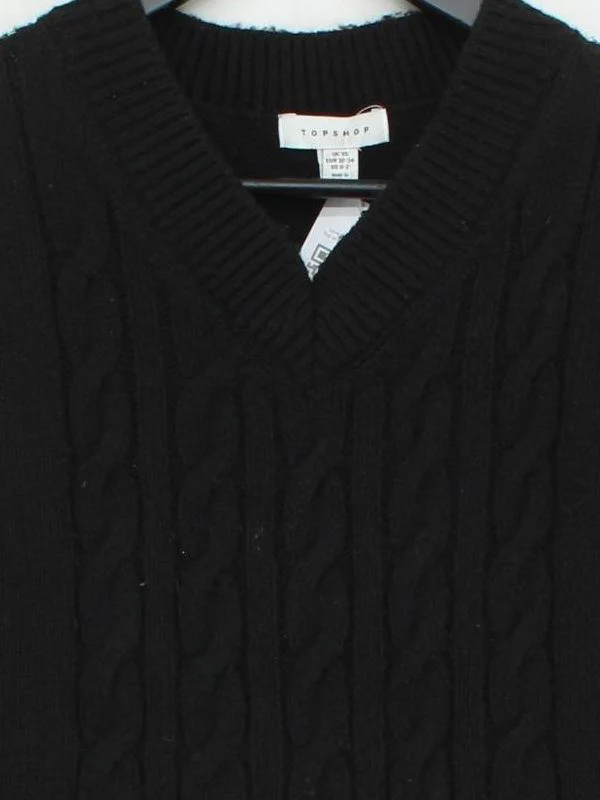Topshop Women's Jumper XS Black 100% Wool V-Neck Vest - Image 3