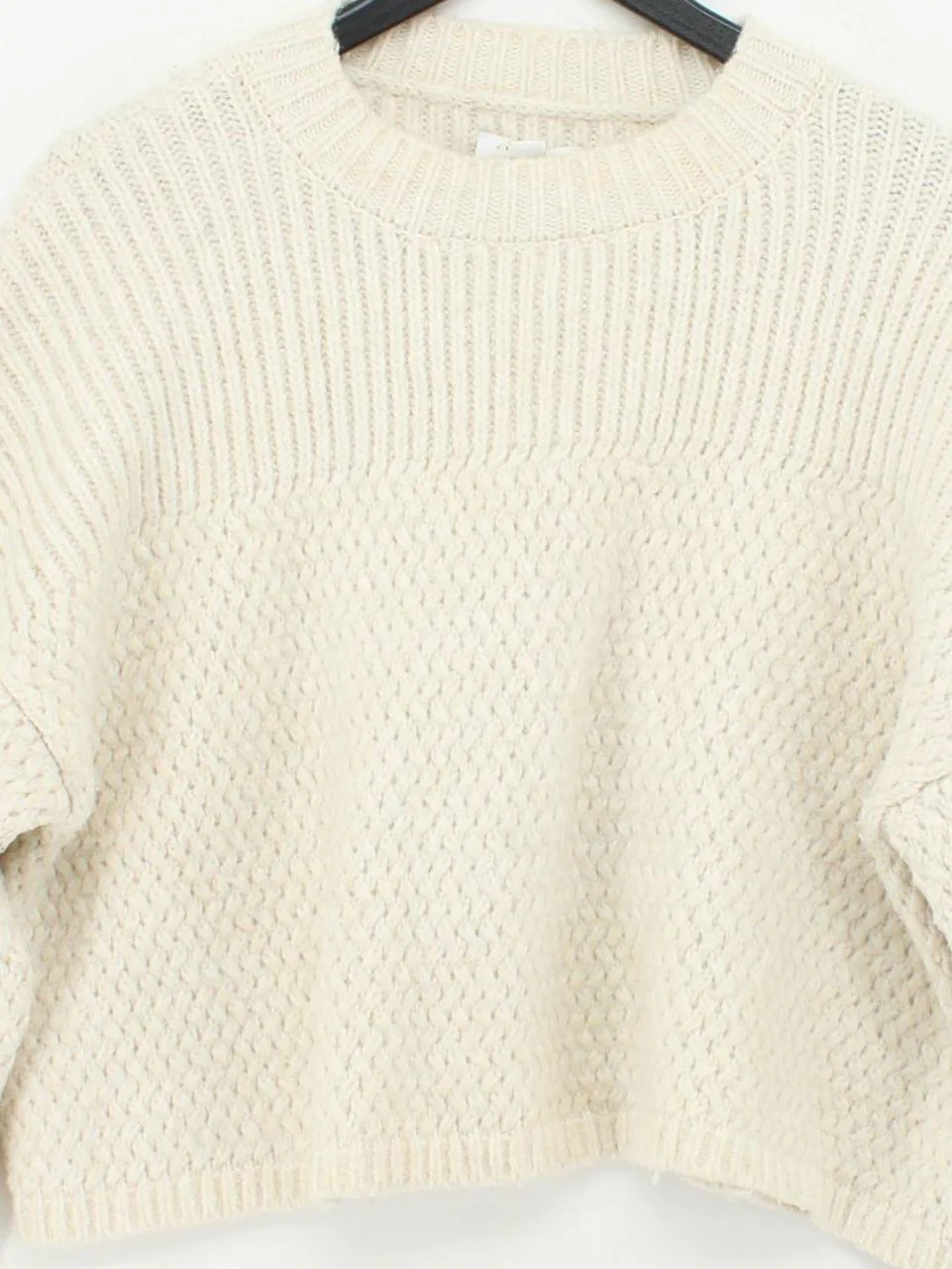 Topshop Women's Jumper XS Cream Polyester with Wool Crew Neck Pullover - Image 3