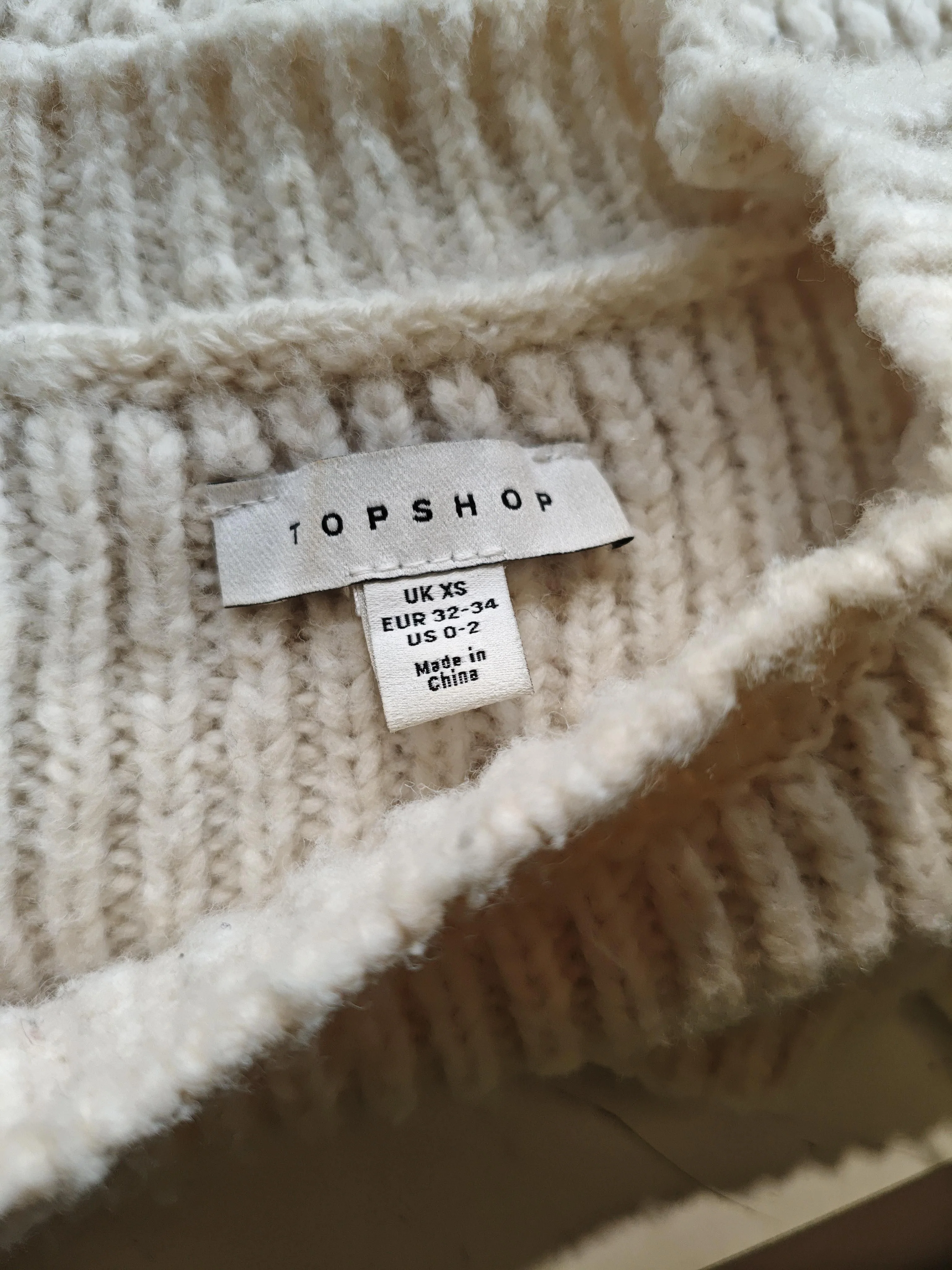 Topshop Women's Jumper XS Cream Polyester with Wool Crew Neck Pullover - Image 7