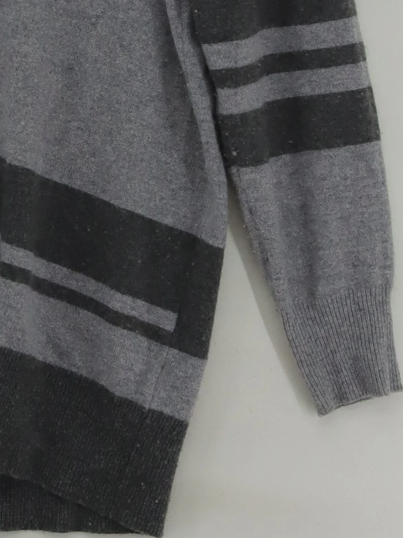 Topshop Women's Jumper XS Grey Striped 100% Cashmere V-Neck Pullover - Image 4