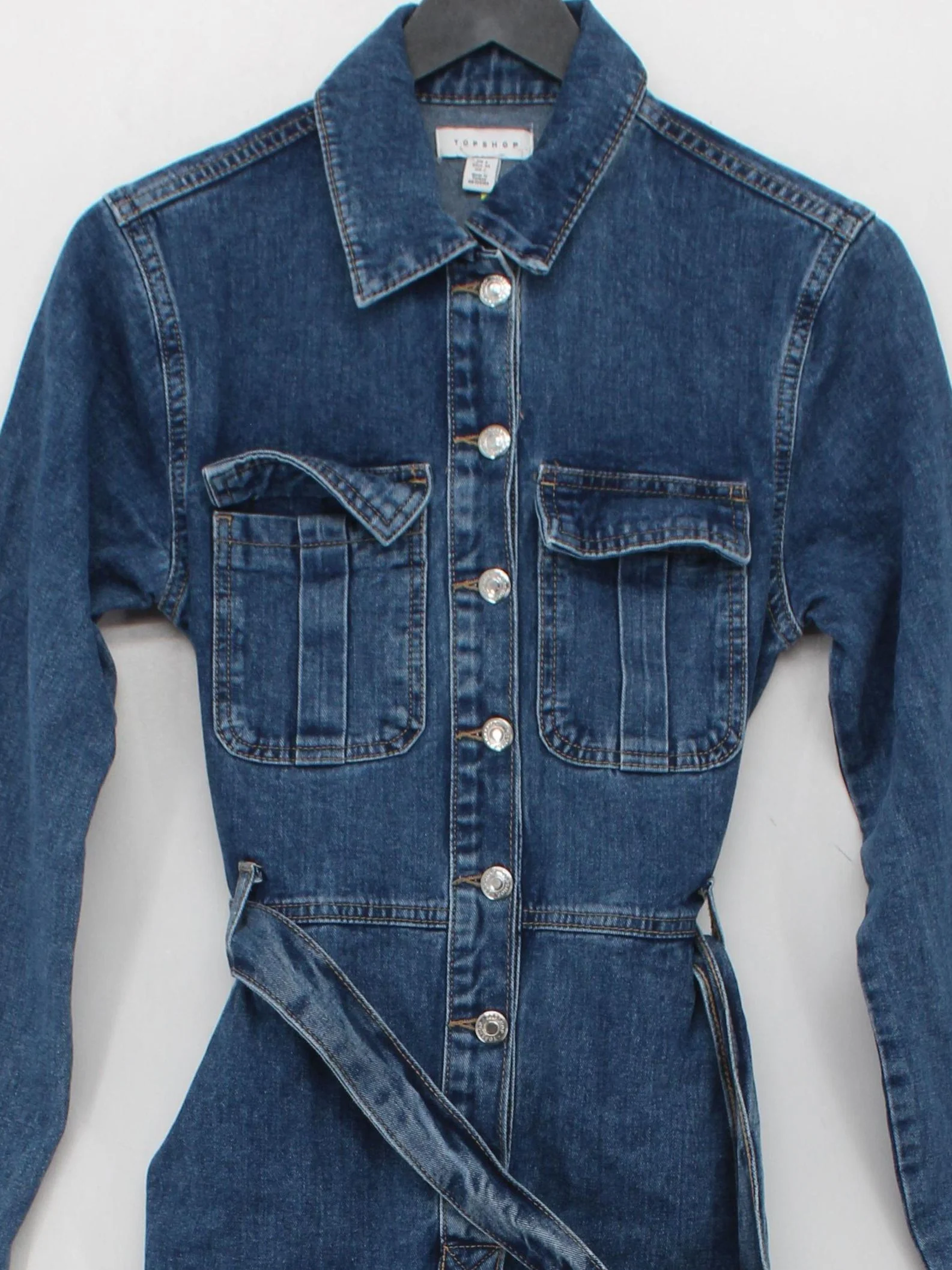 Topshop Women's Jumpsuit UK 6 Blue 100% Cotton Wide-Leg Jumpsuit - Image 3