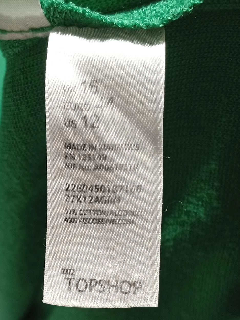 Topshop Women's Midi Skirt UK 16 Green Cotton with Viscose Straight & Pencil - Image 6