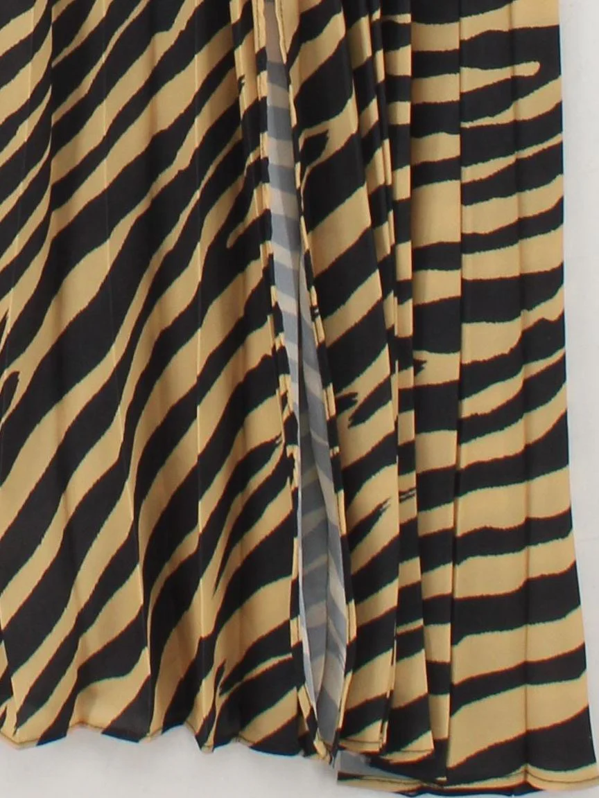Topshop Women's Midi Skirt UK 8 Multi Animal Print 100% Polyester Midi Pleated - Image 4