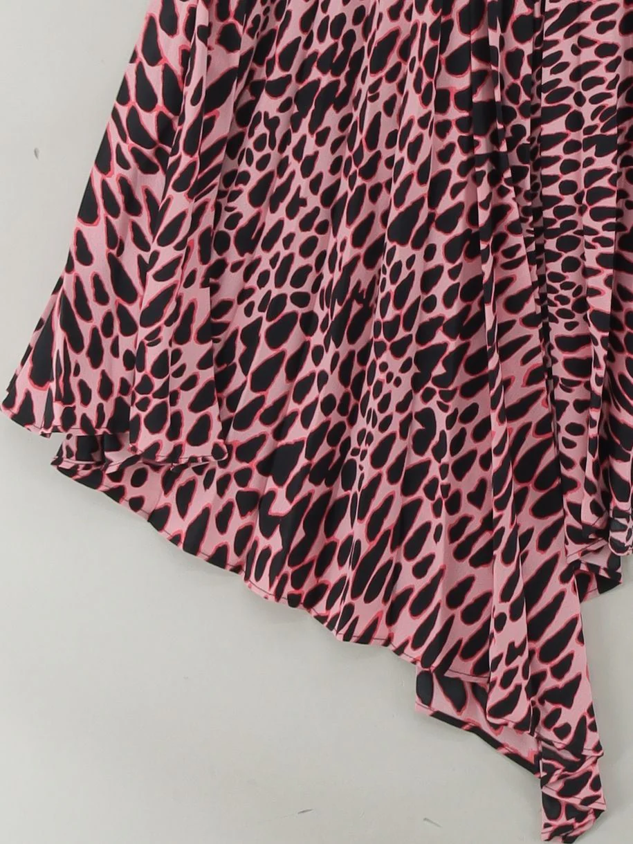 Topshop Women's Midi Skirt XS Pink Animal Print 100% Polyester Midi Pleated - Image 4